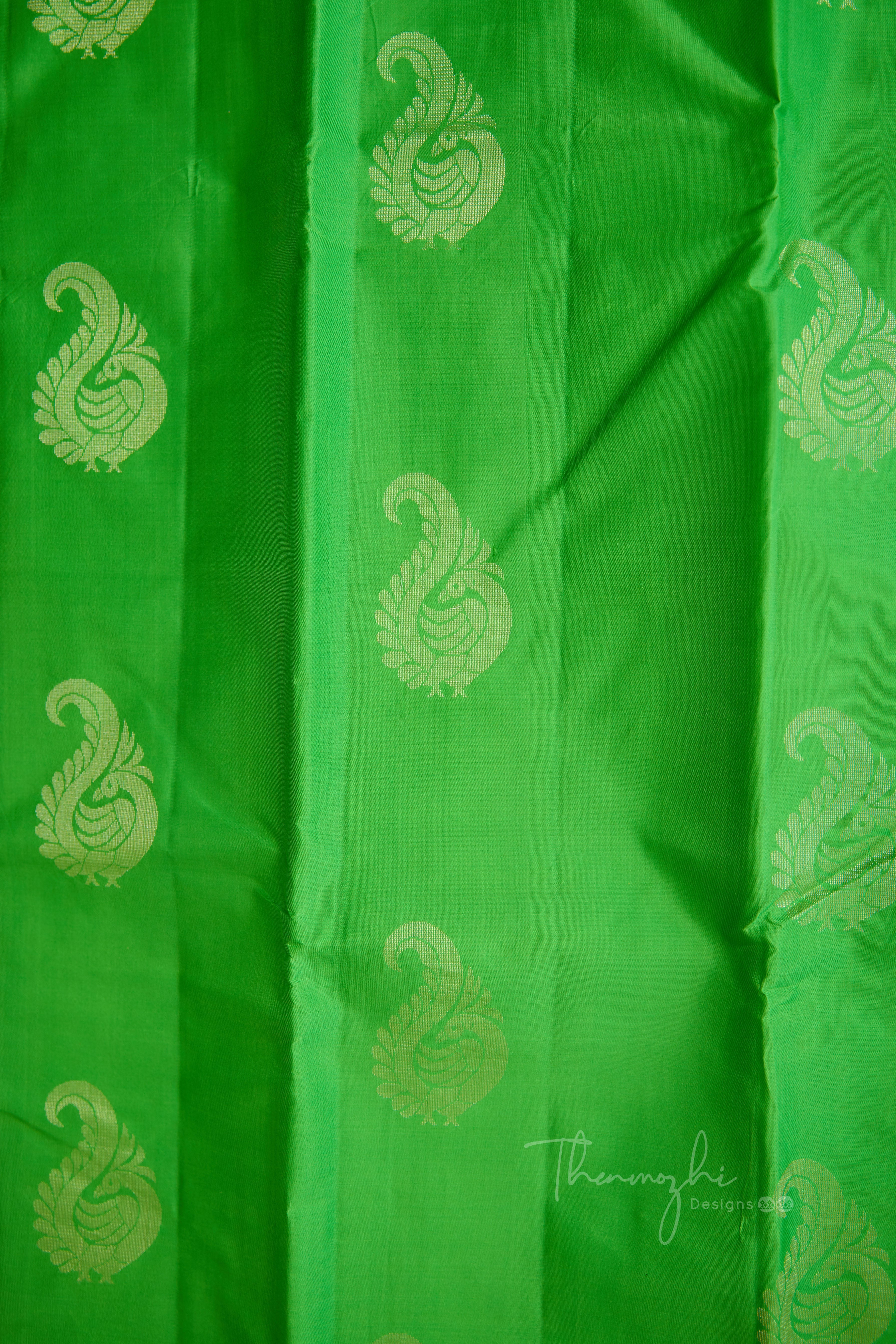 Parrot Green Pure Silk Saree