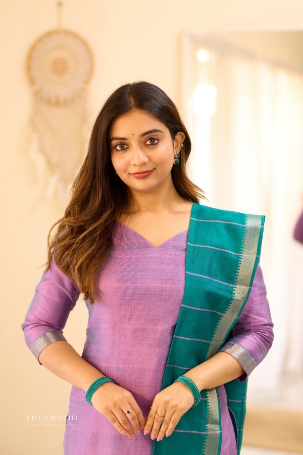 Lavender Peacock Blue Mangalagiri Semi Silk Salwar