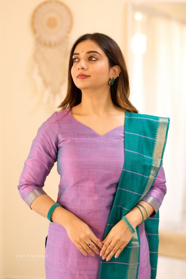 Lavender Peacock Blue Mangalagiri Semi Silk Salwar