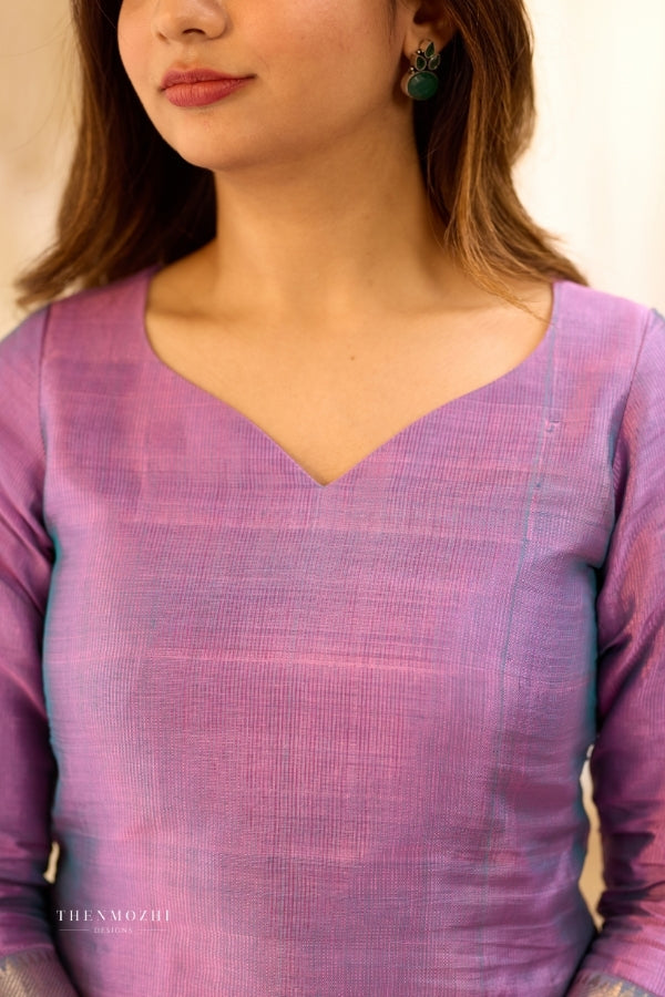 Lavender Peacock Blue Mangalagiri Semi Silk Salwar