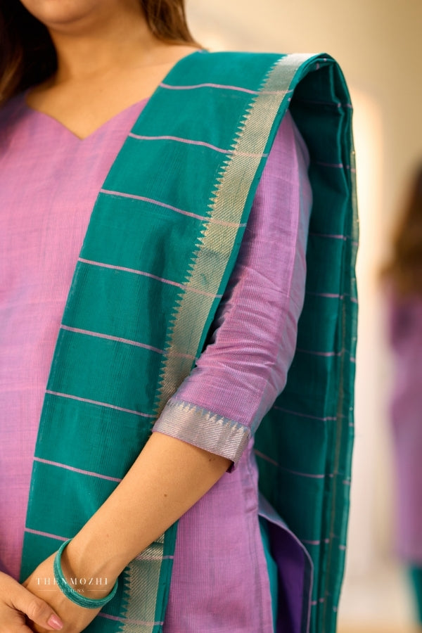 Lavender Peacock Blue Mangalagiri Semi Silk Salwar