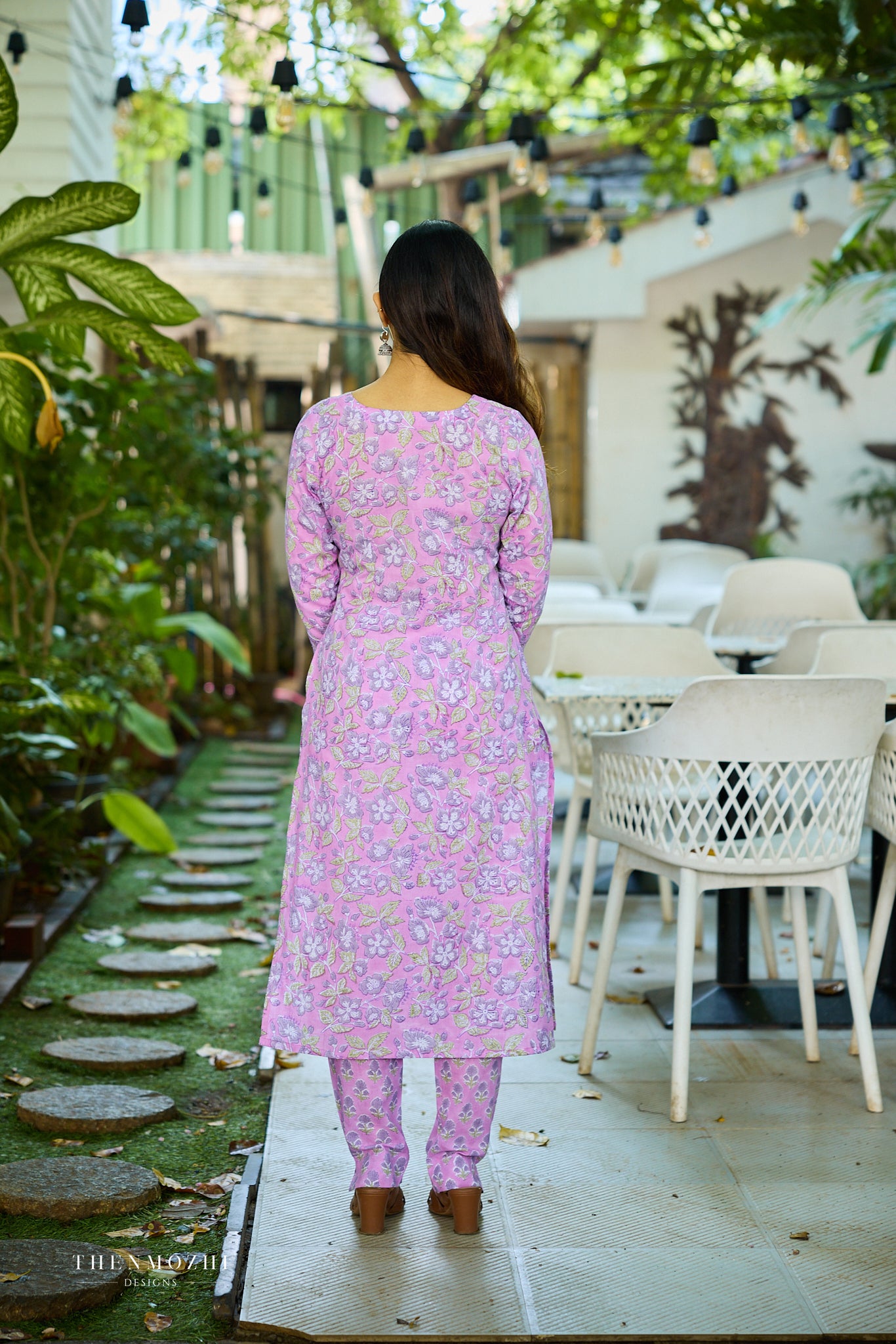 Light Lavender Floral Block Printed Cotton Suit Set with Kota Dupatta
