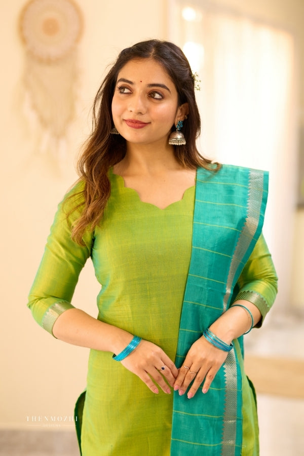 Lime Green Mangalagiri Semi Silk Salwar