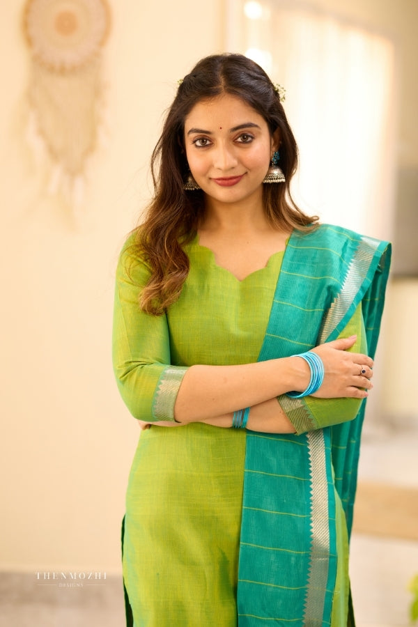 Lime Green Mangalagiri Semi Silk Salwar