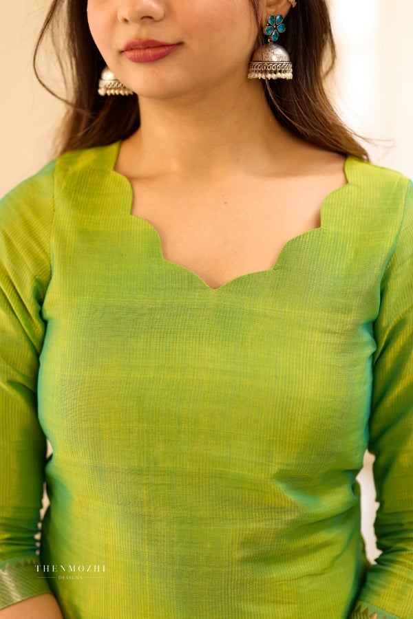 Lime Green Mangalagiri Semi Silk Salwar
