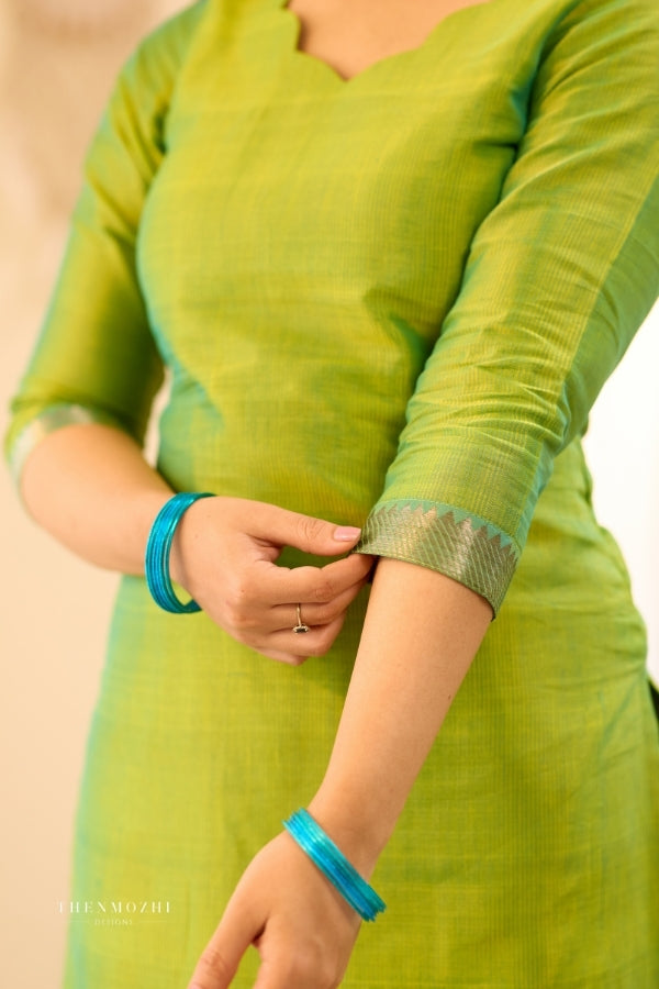 Lime Green Mangalagiri Semi Silk Salwar