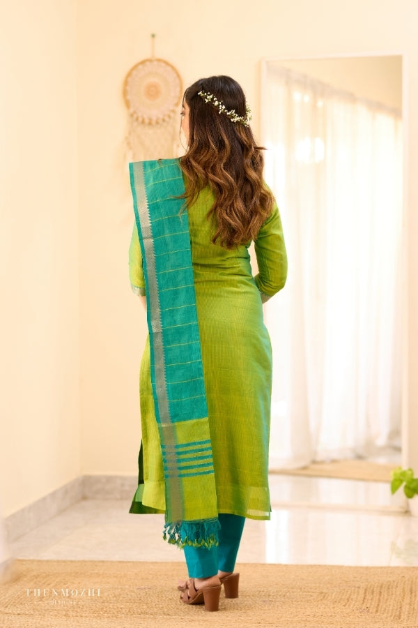 Lime Green Mangalagiri Semi Silk Salwar