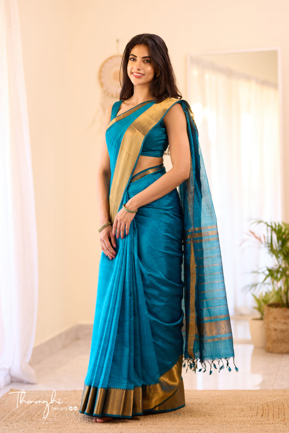 Electric Blue Handwoven Mangalagiri Silk Cotton