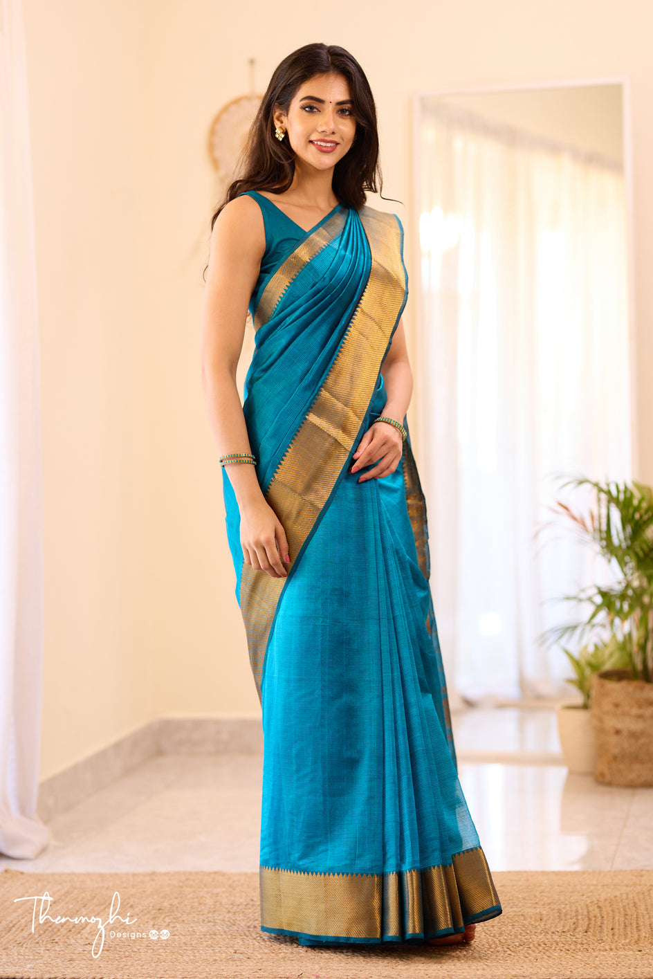 Electric Blue Handwoven Mangalagiri Silk Cotton