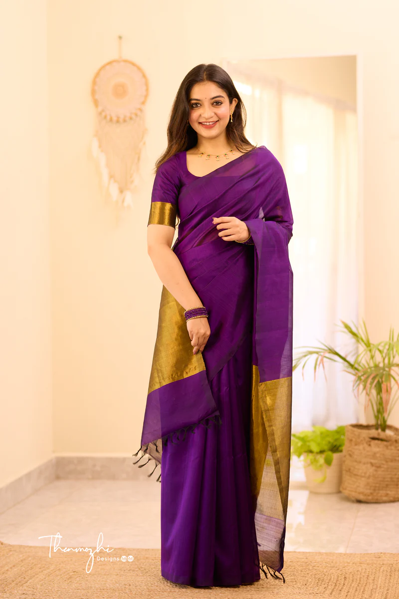 Kanchi Silk Cotton Violet Saree