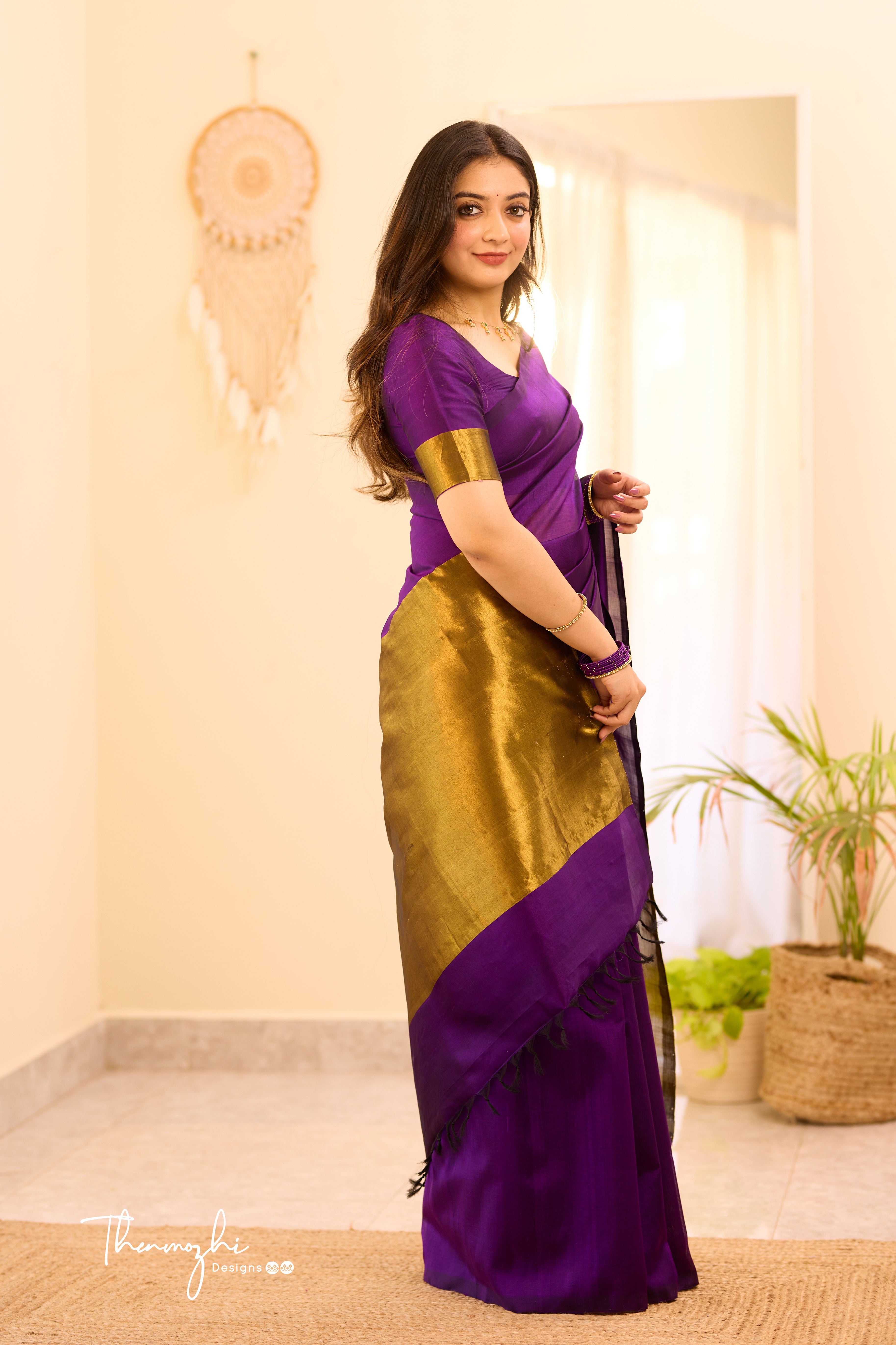 Kanchi Silk Cotton Violet Saree