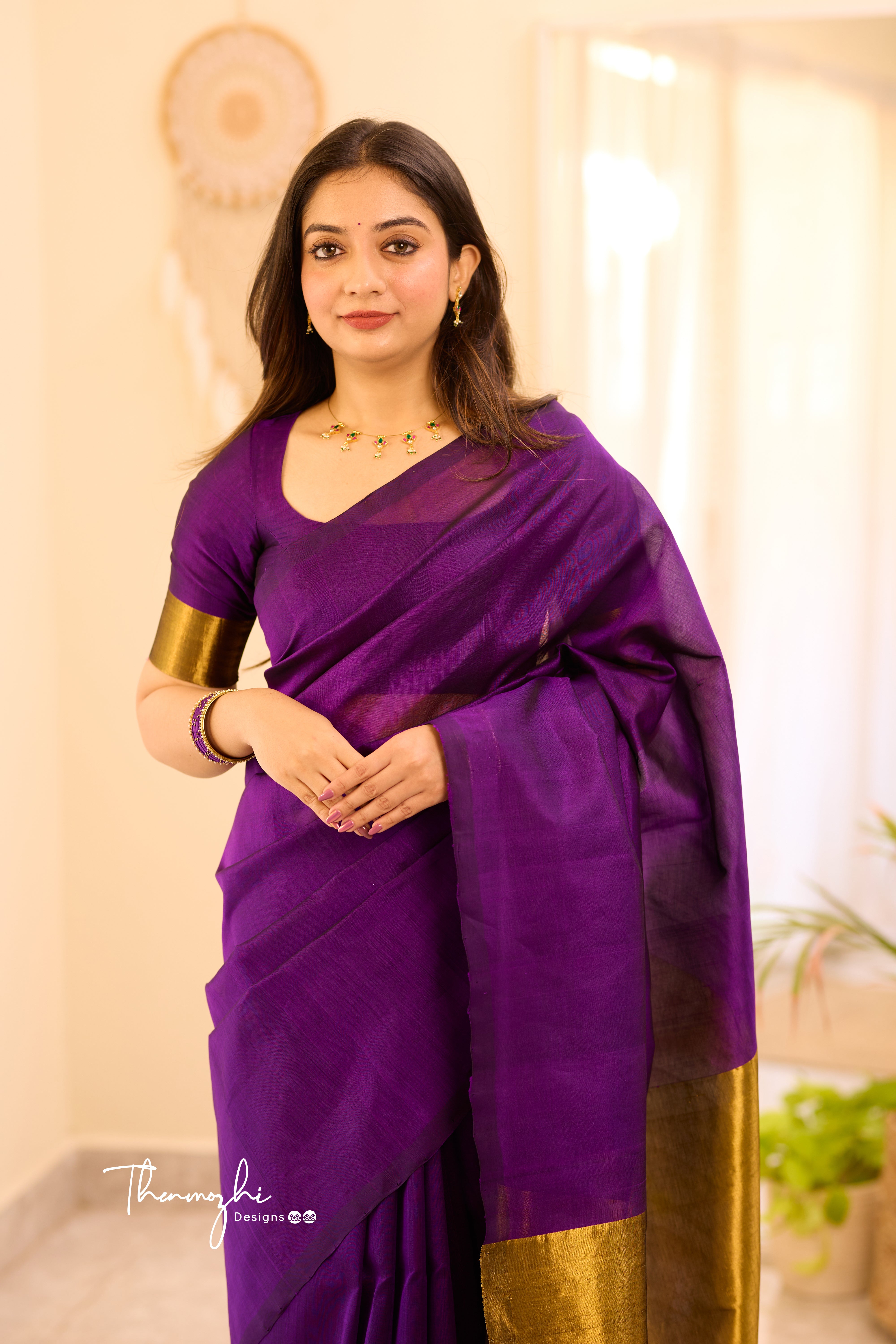 Kanchi Silk Cotton Violet Saree