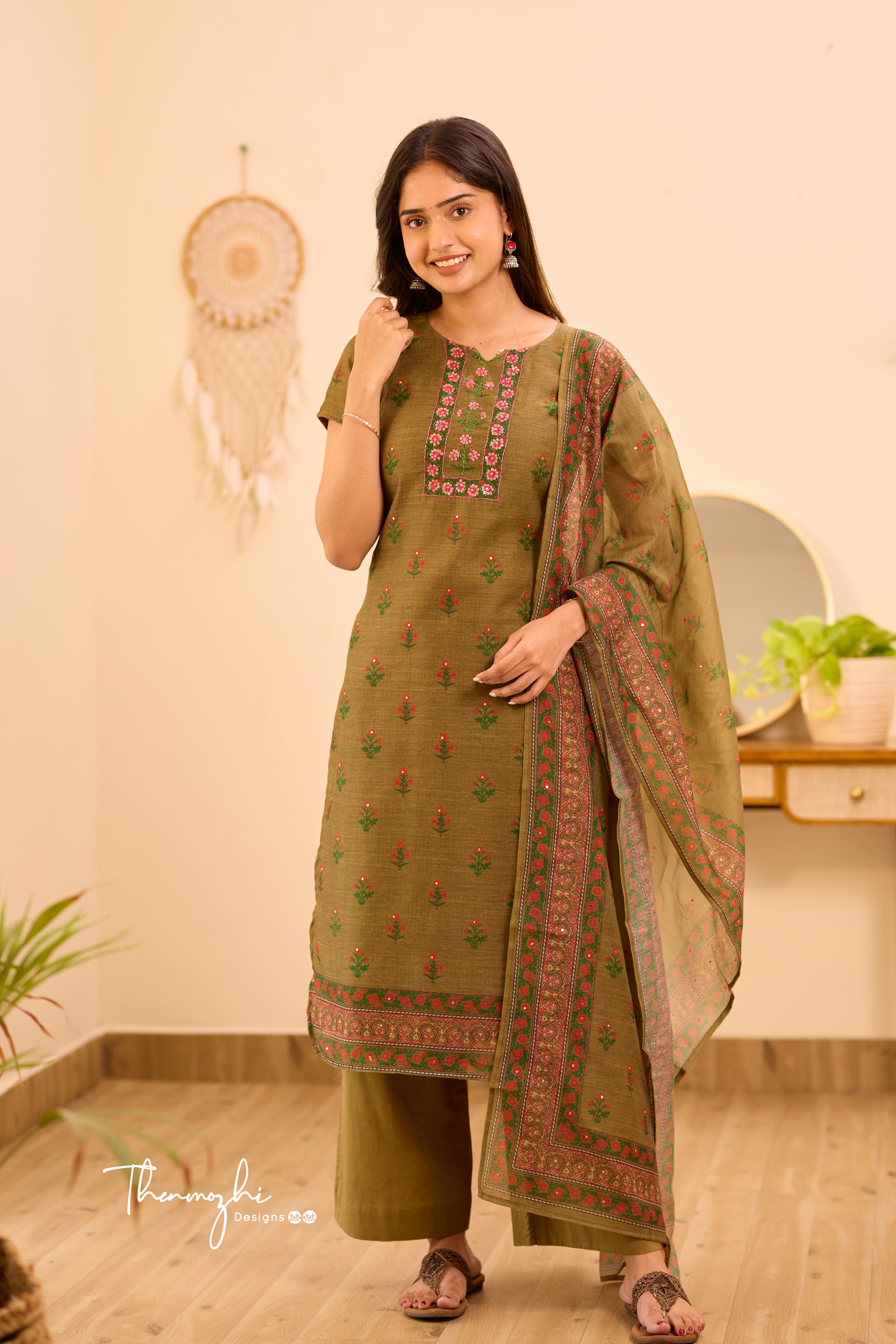 Mustard Green Floral Suit Set