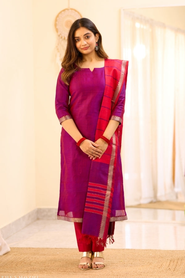 Magenta (double shade) – Red Mangalagiri Semi-Silk Salwar