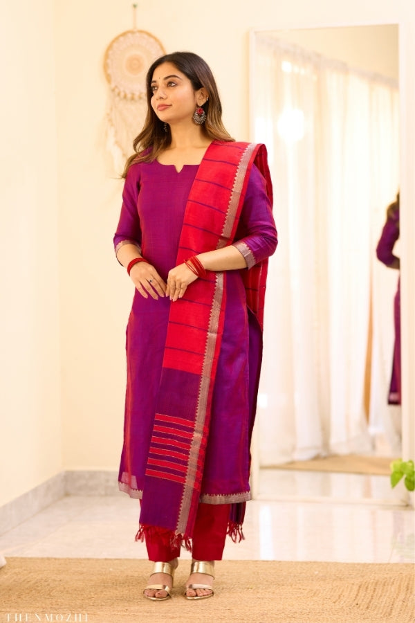 Magenta (double shade) – Red Mangalagiri Semi-Silk Salwar