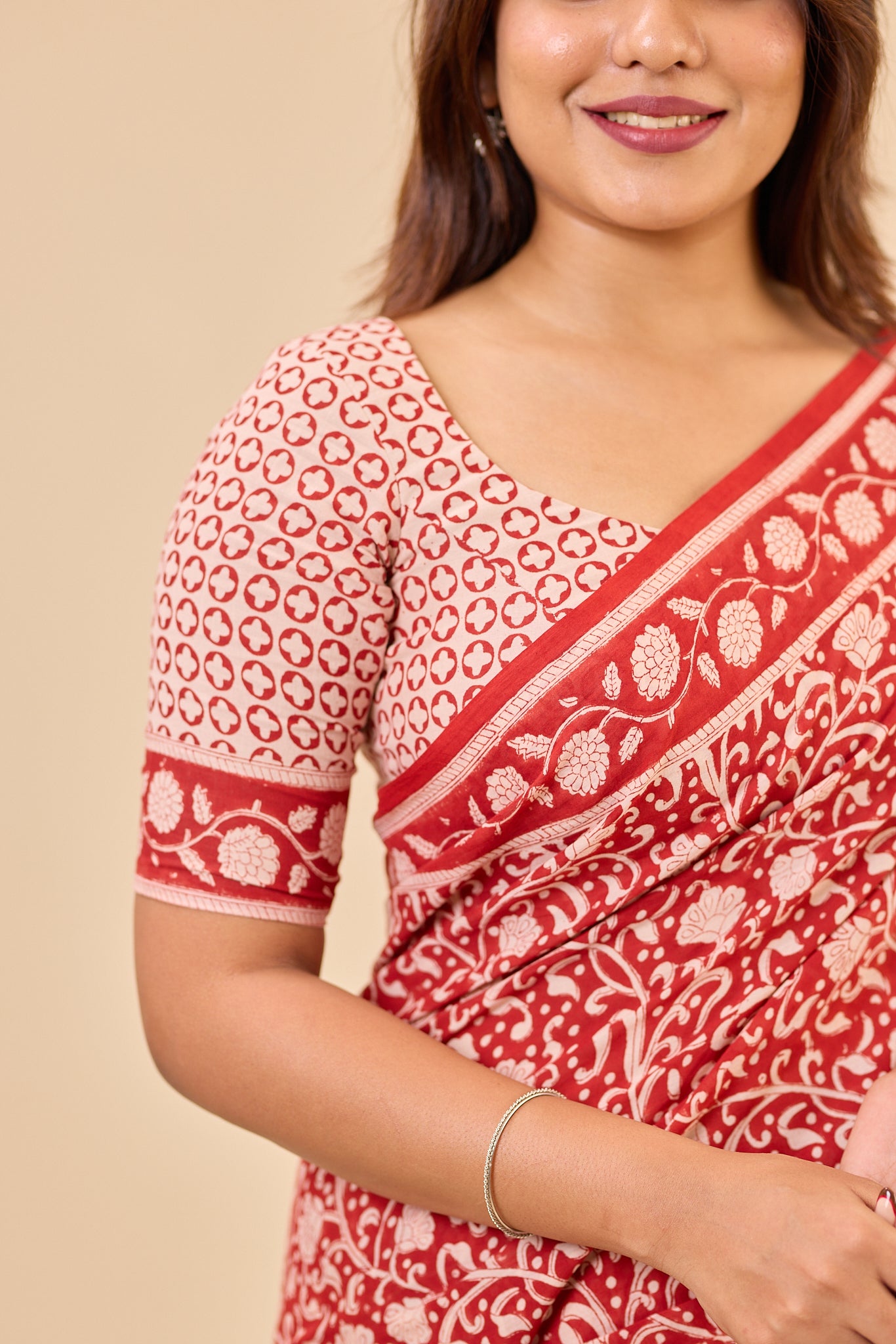 Maroon & Ivory Traditional Bagru Handblock Printed Mul Cotton Saree