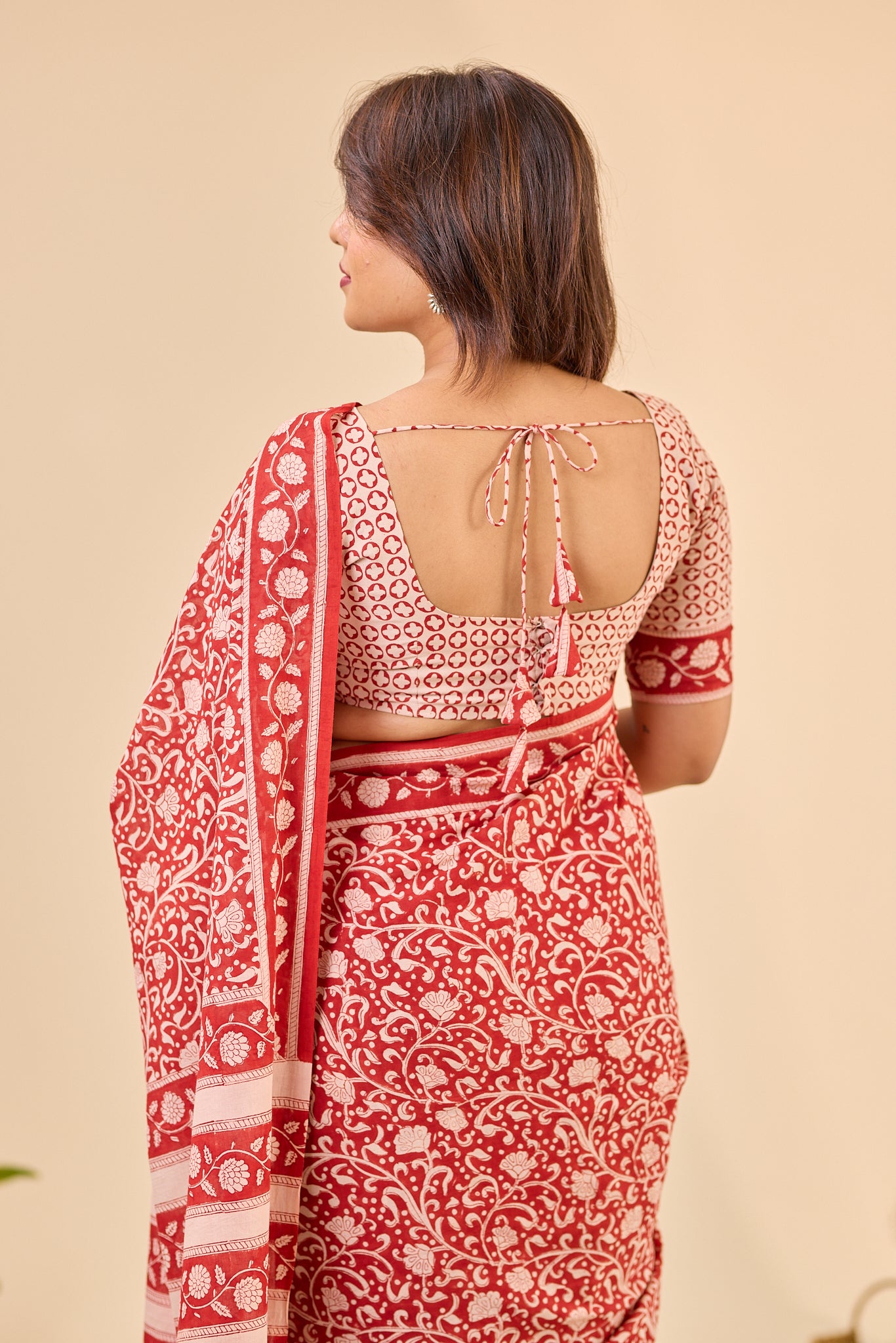 Maroon & Ivory Traditional Bagru Handblock Printed Mul Cotton Saree