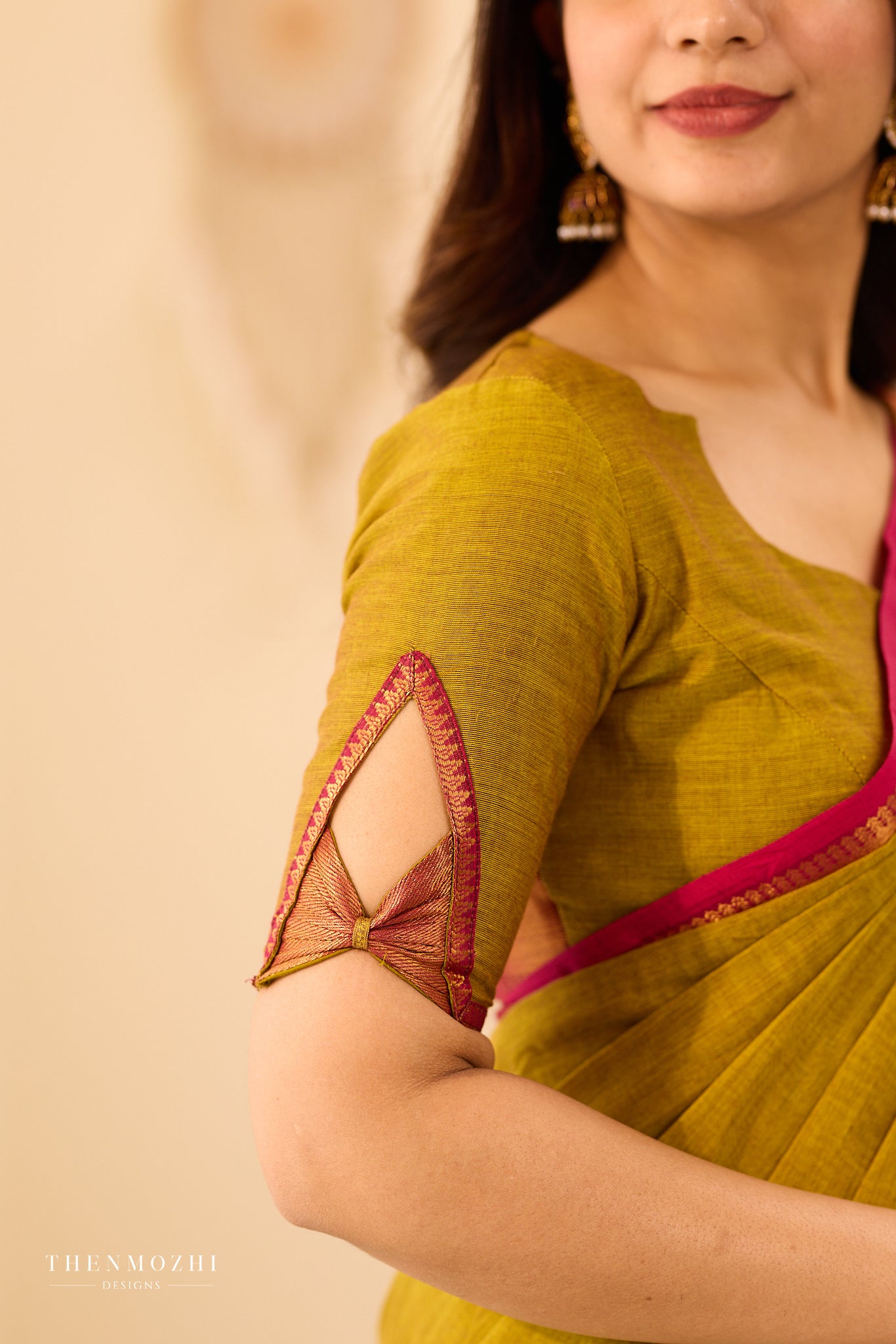 Moss Green Chettinad Cotton Saree with Pink Zari Border