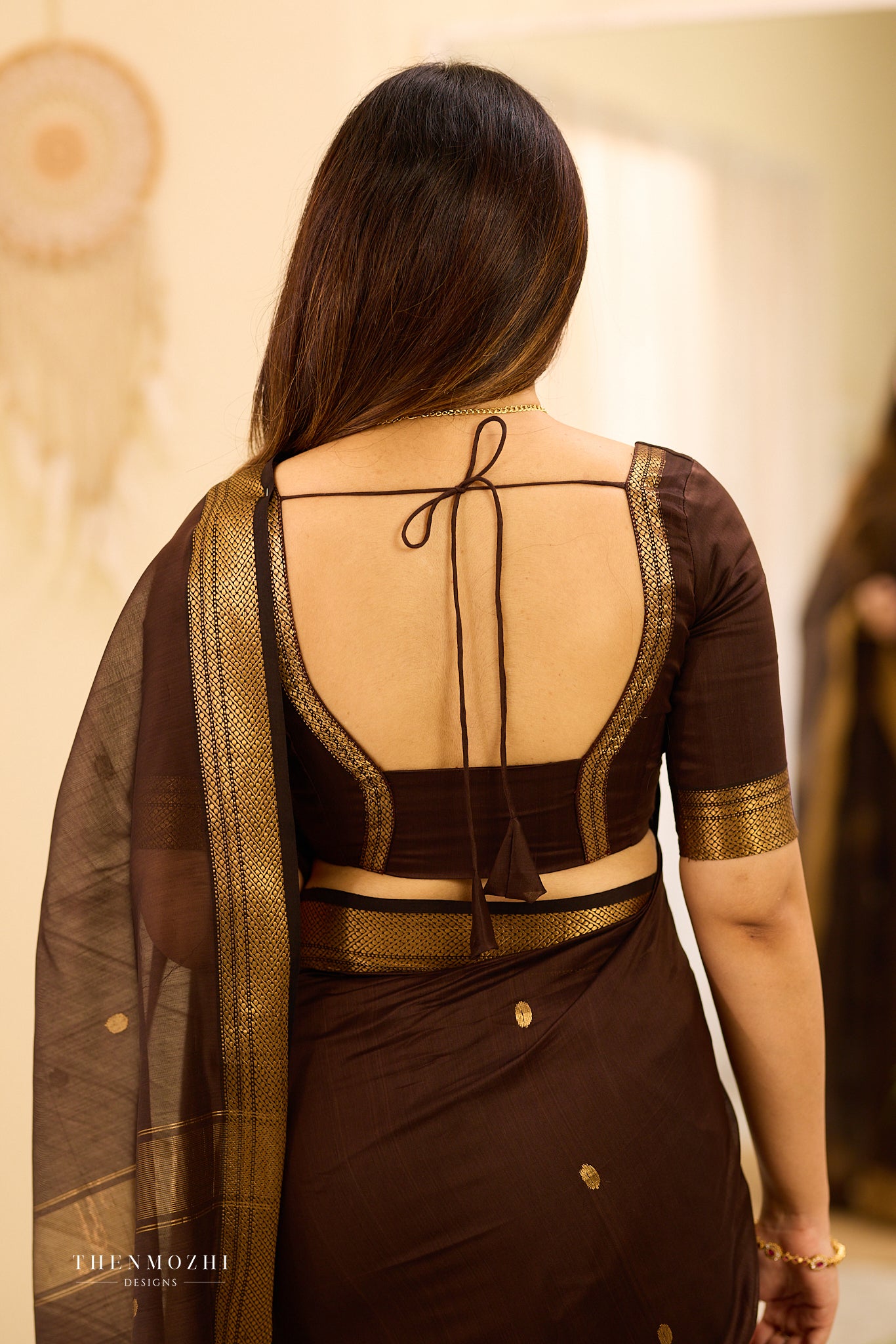 Mocha Brown Maheshwari silk cotton saree