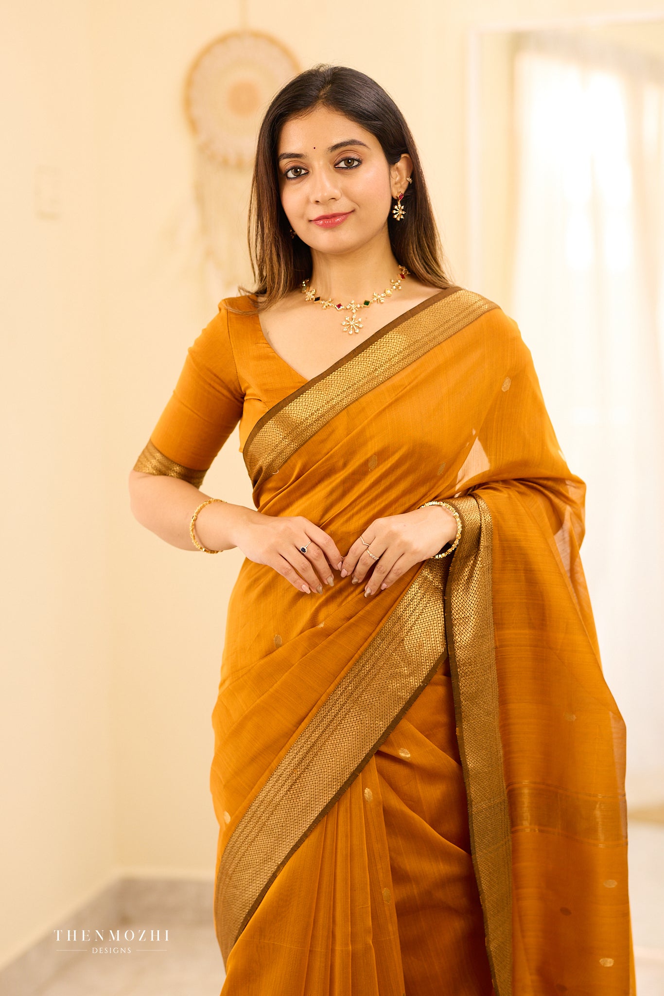 Mustard Marigold Maheshwari silk cotton saree