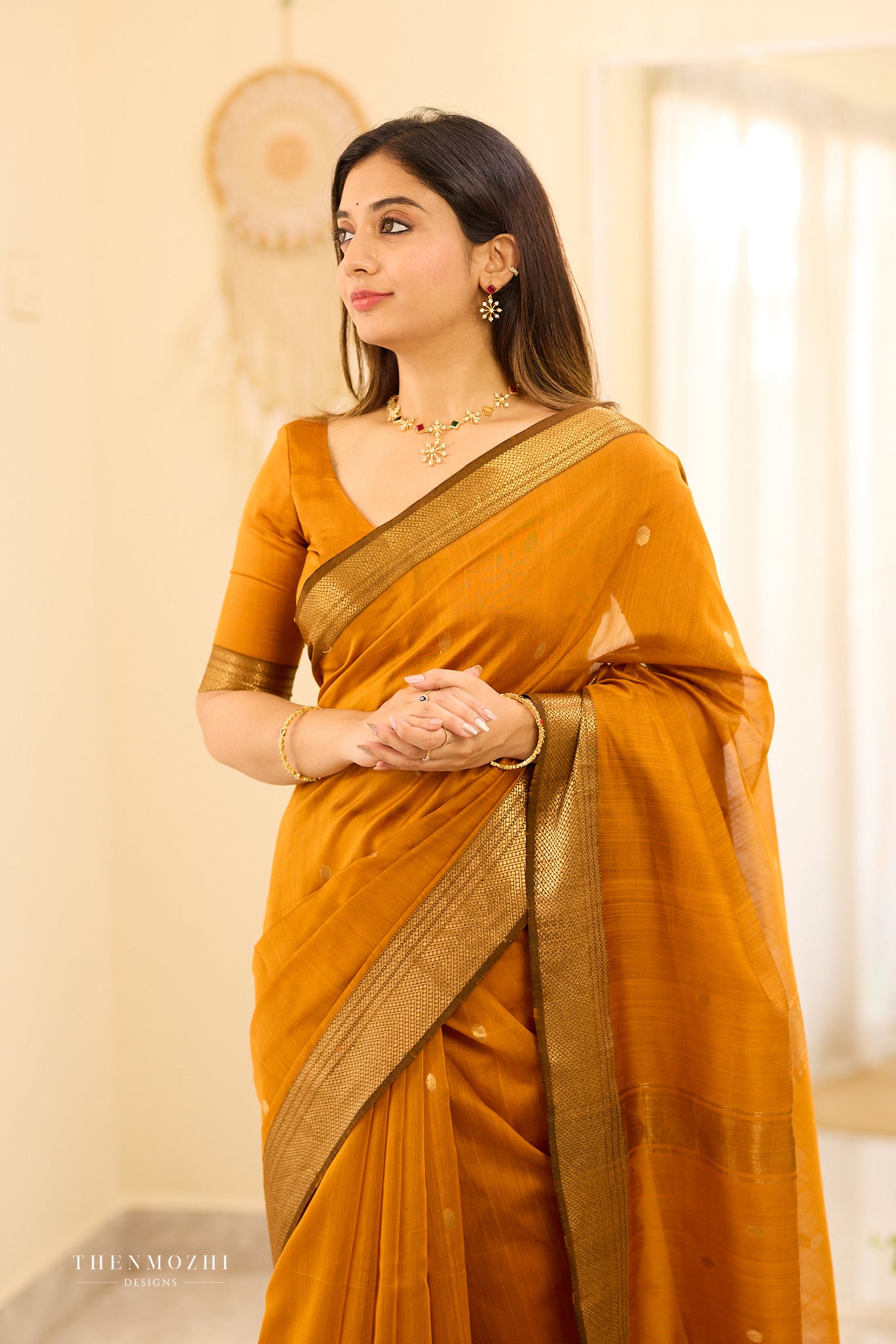 Mustard Marigold Maheshwari silk cotton saree