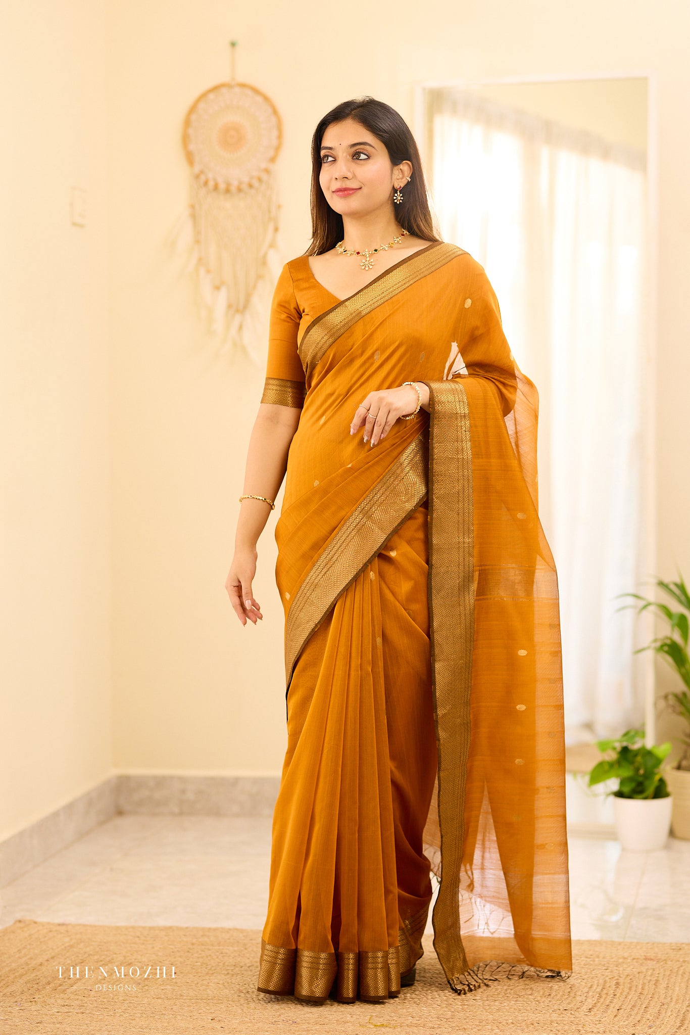 Mustard Marigold Maheshwari silk cotton saree
