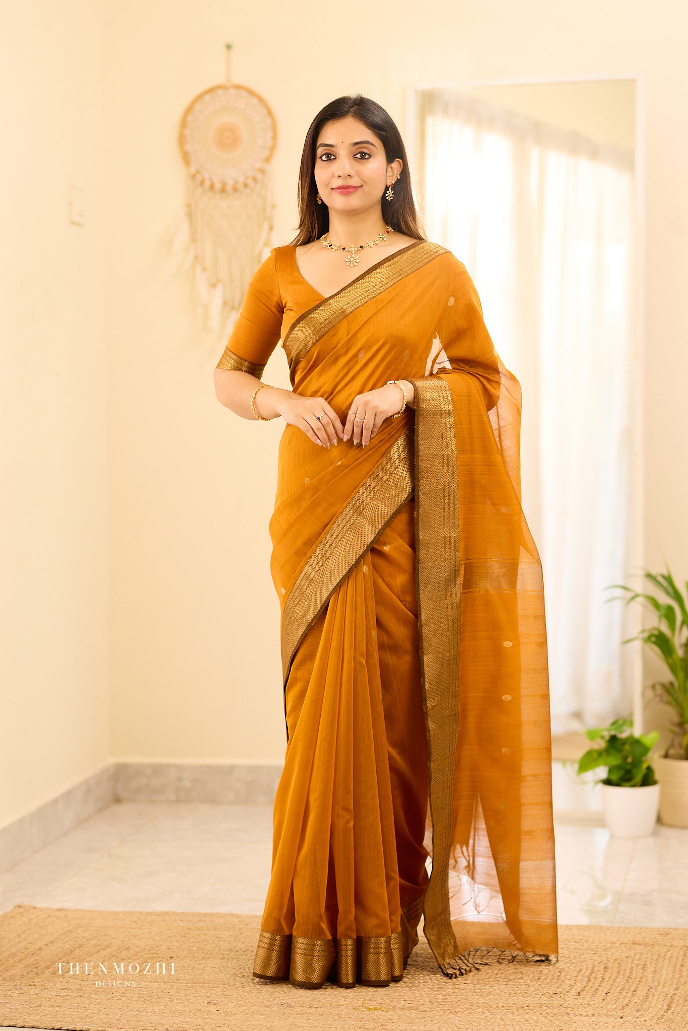 Mustard Marigold Maheshwari silk cotton saree