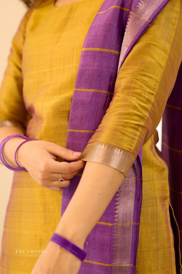 Mustard Yellow - Mangalagiri Semi Silk Salwar