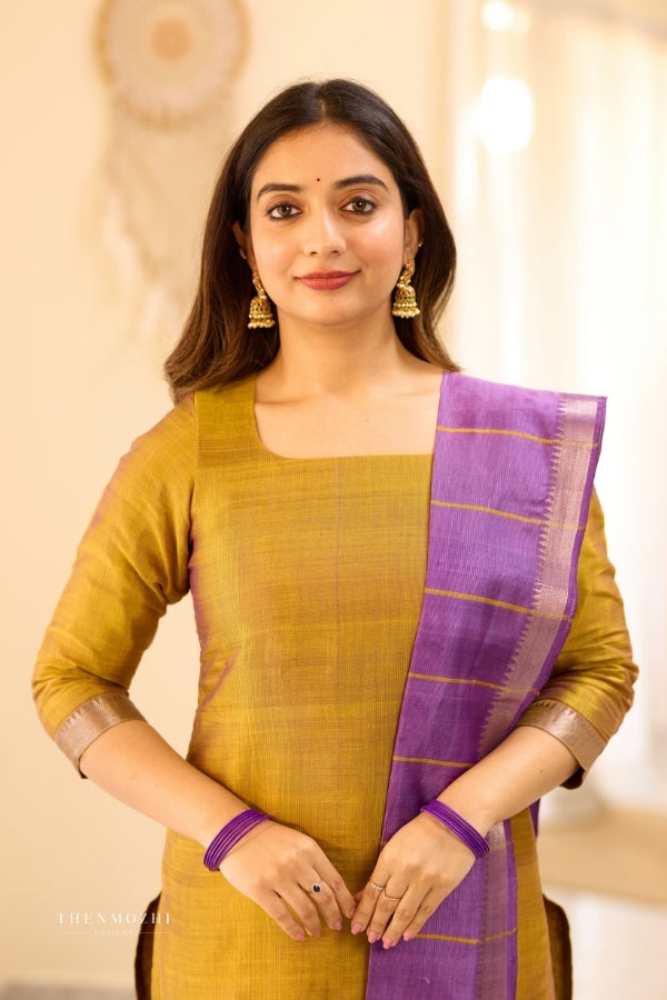 Mustard Yellow - Mangalagiri Semi Silk Salwar