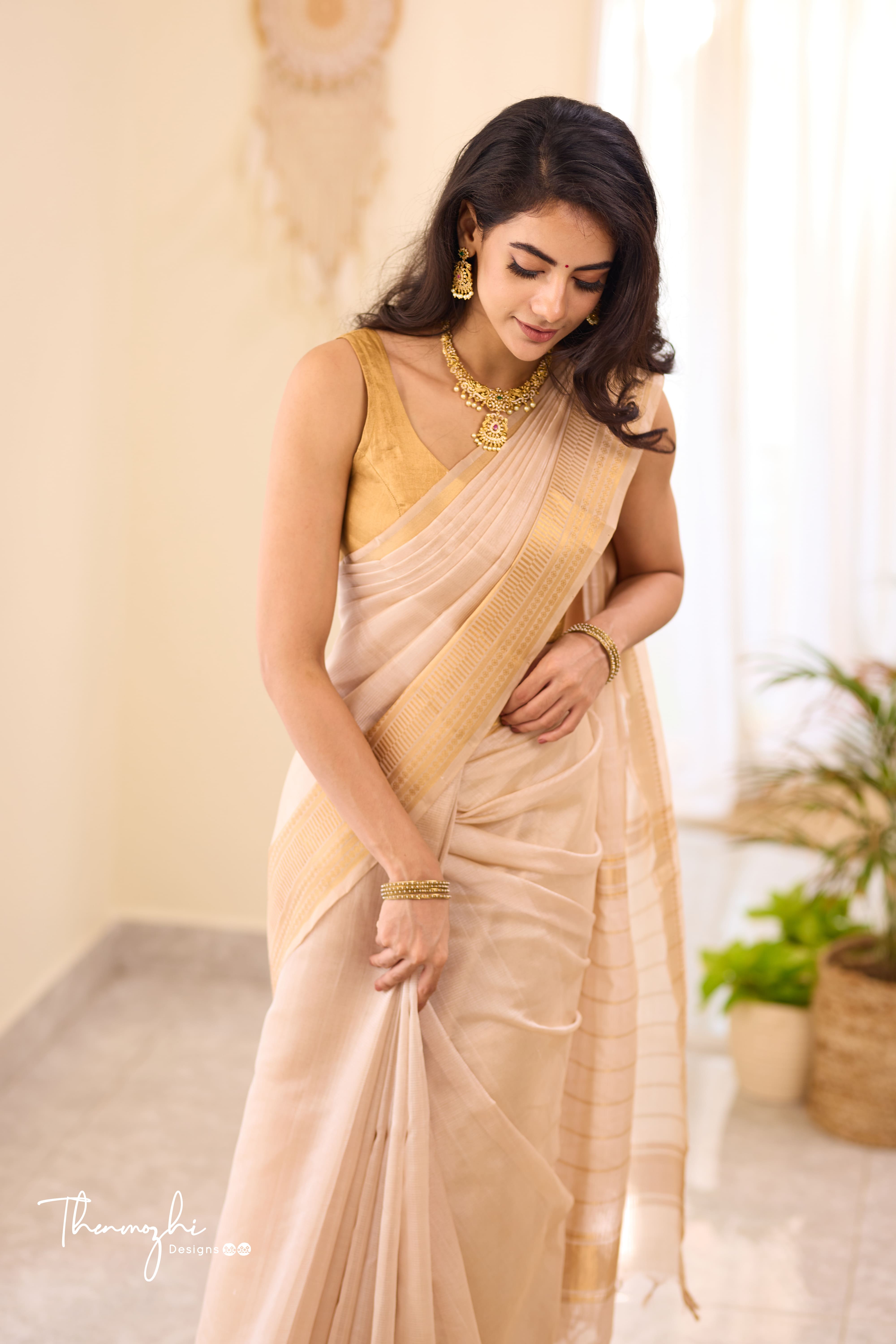 Half White Mangalagiri Handwoven saree