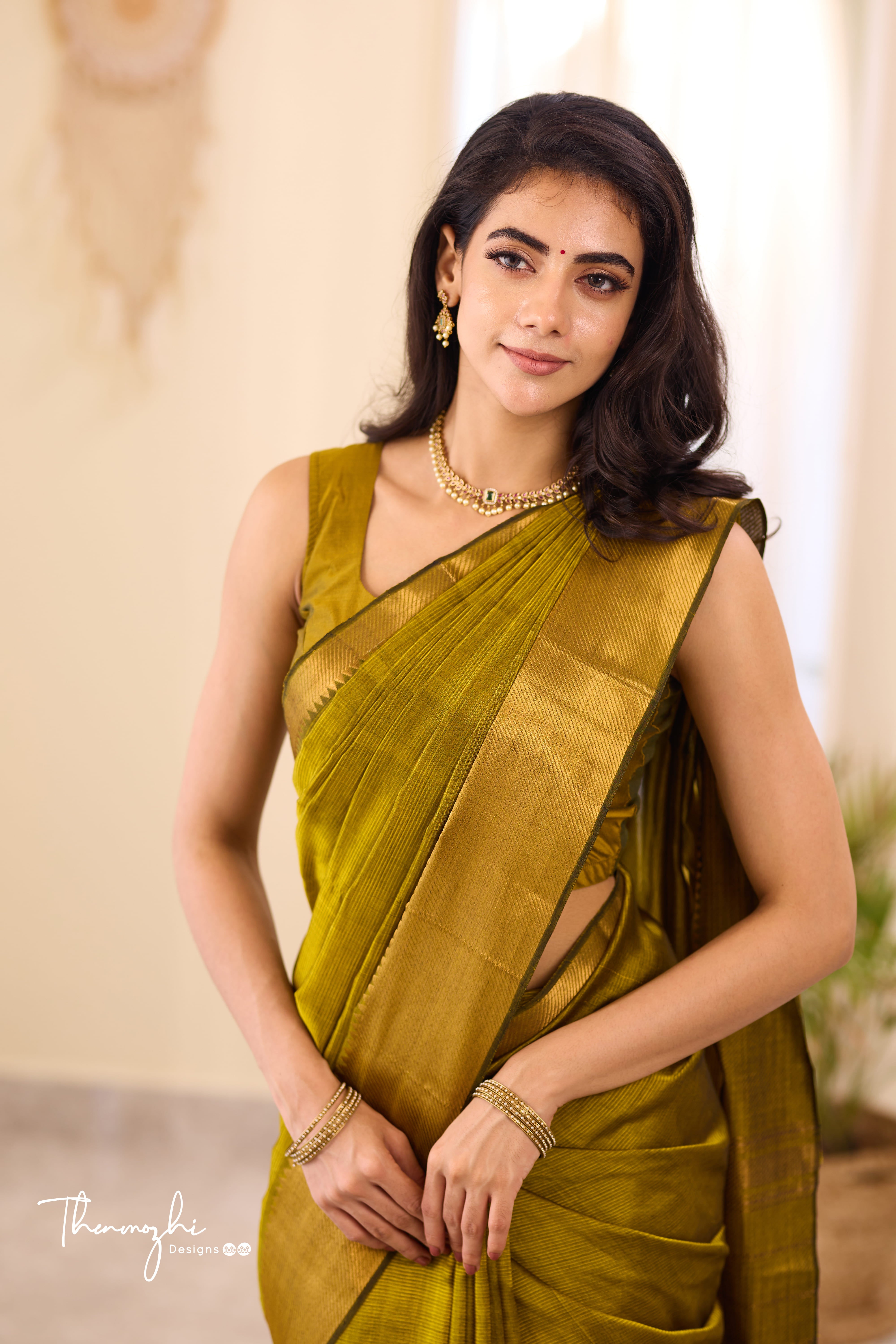 Olive Green Mangalagiri Handwoven Saree