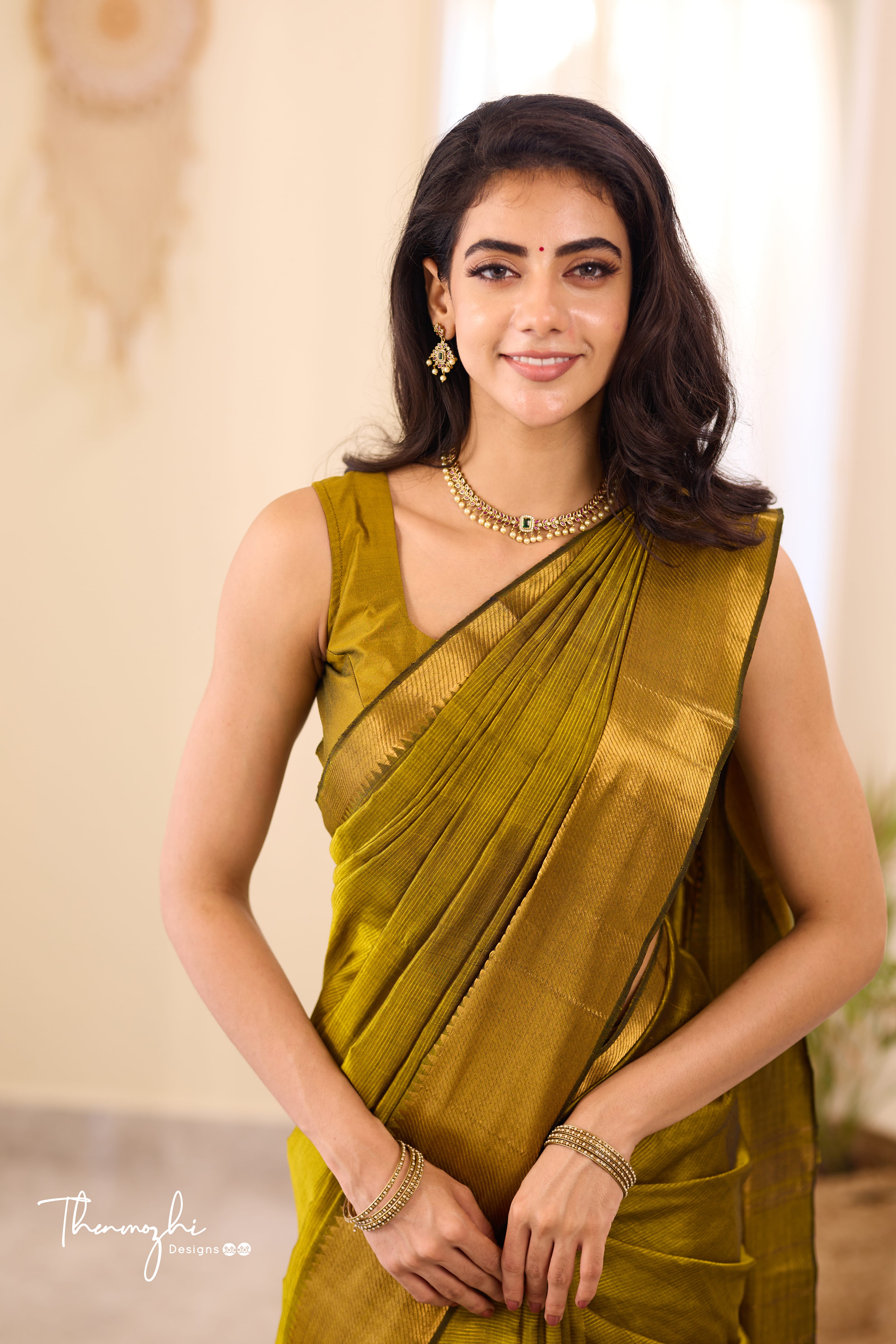 Olive Green Mangalagiri Handwoven Saree