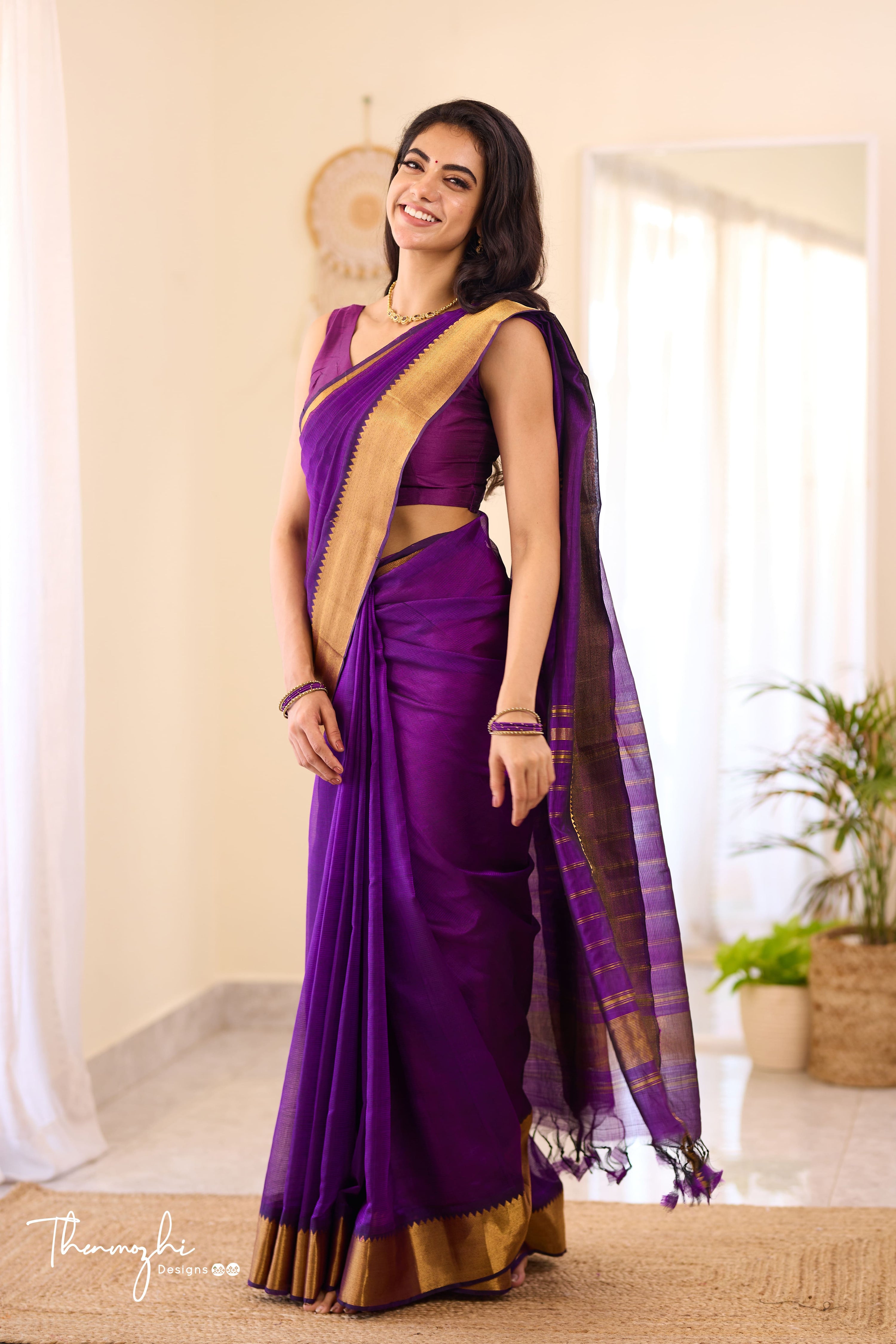 Mangalagiri Cotton Silk Saree - Light Gold