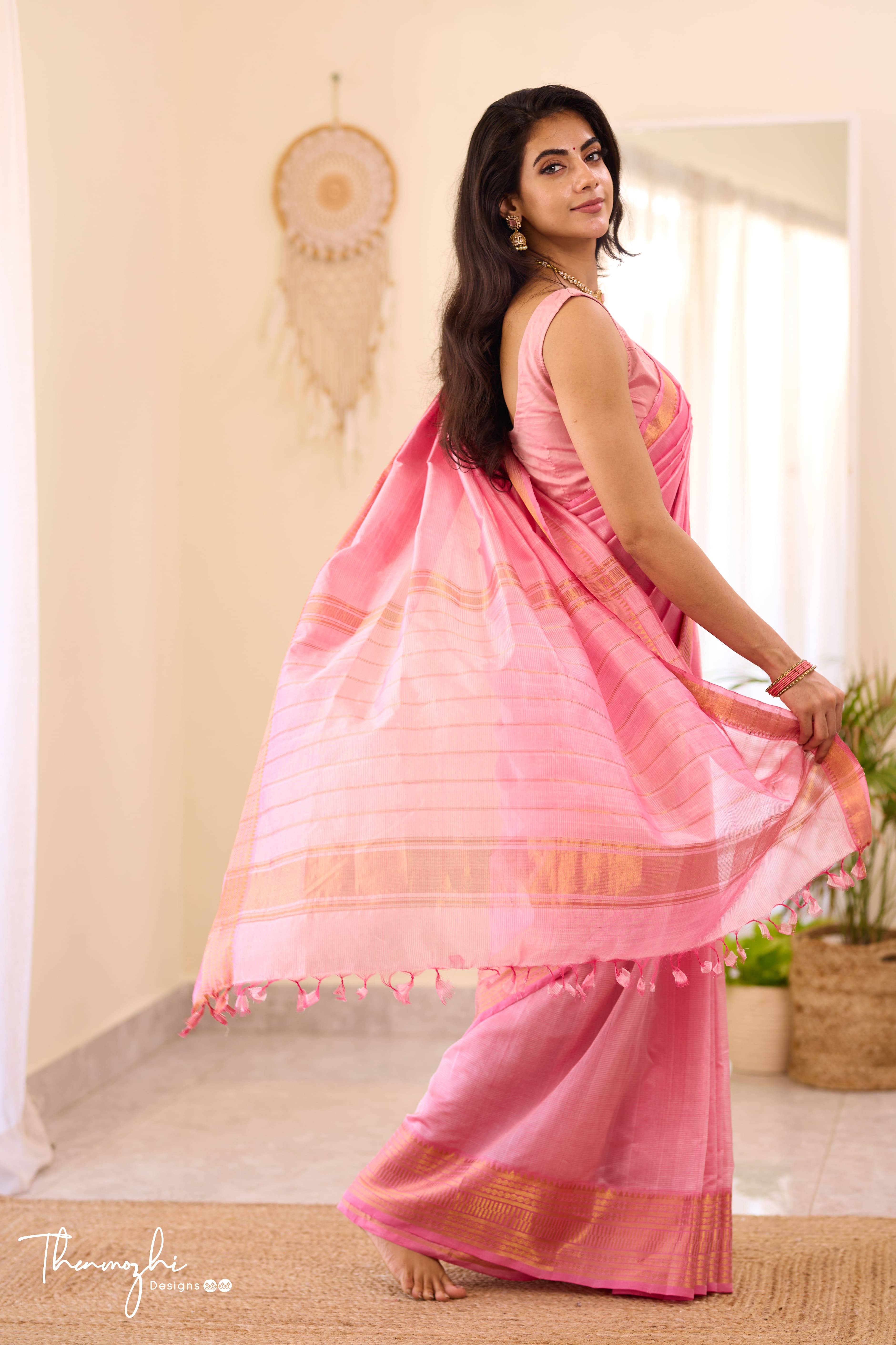 Light Pink Mangalagiri Handwoven Saree