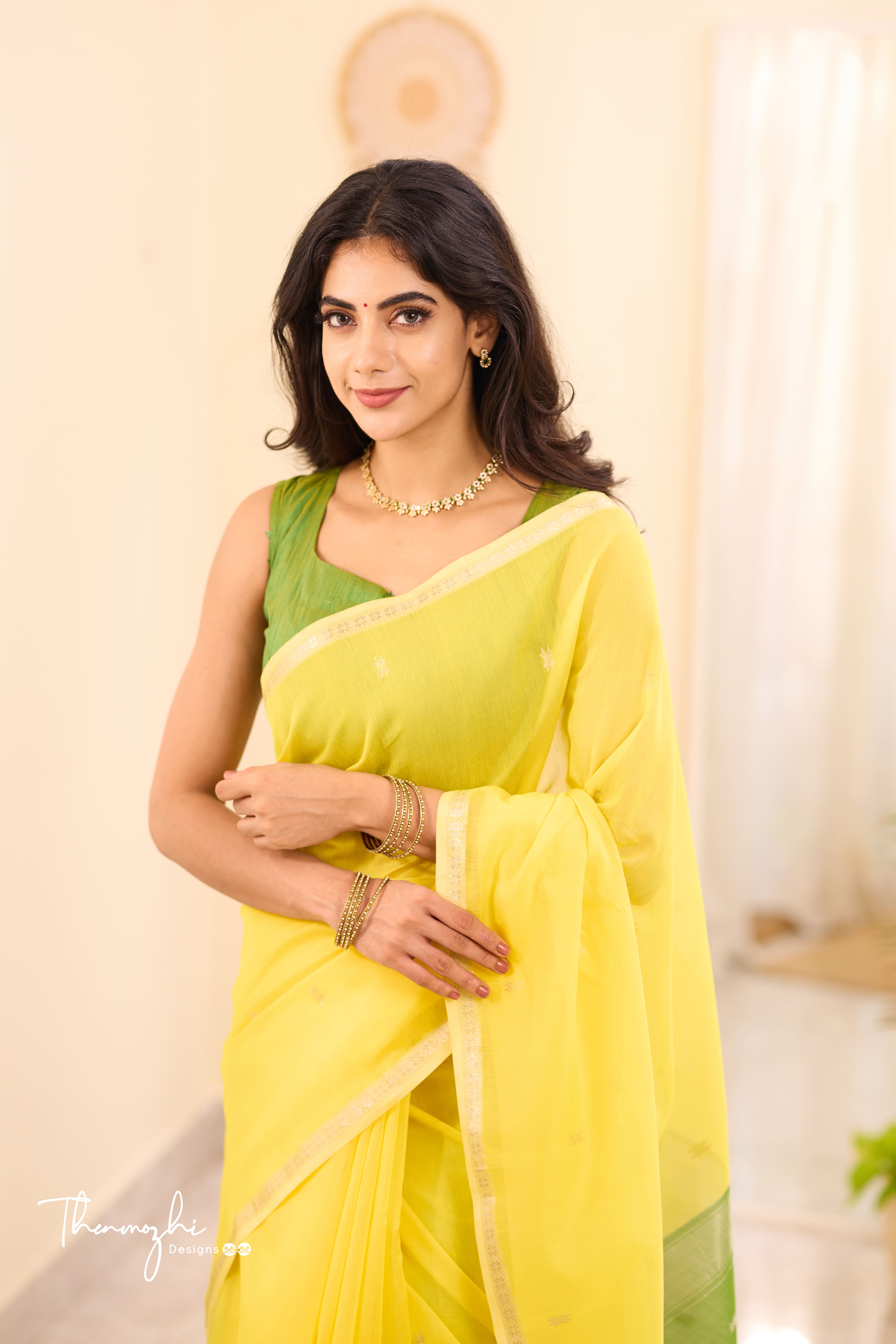 Ethnic Yellow Maheshwari Silk Cotton (Handloom)