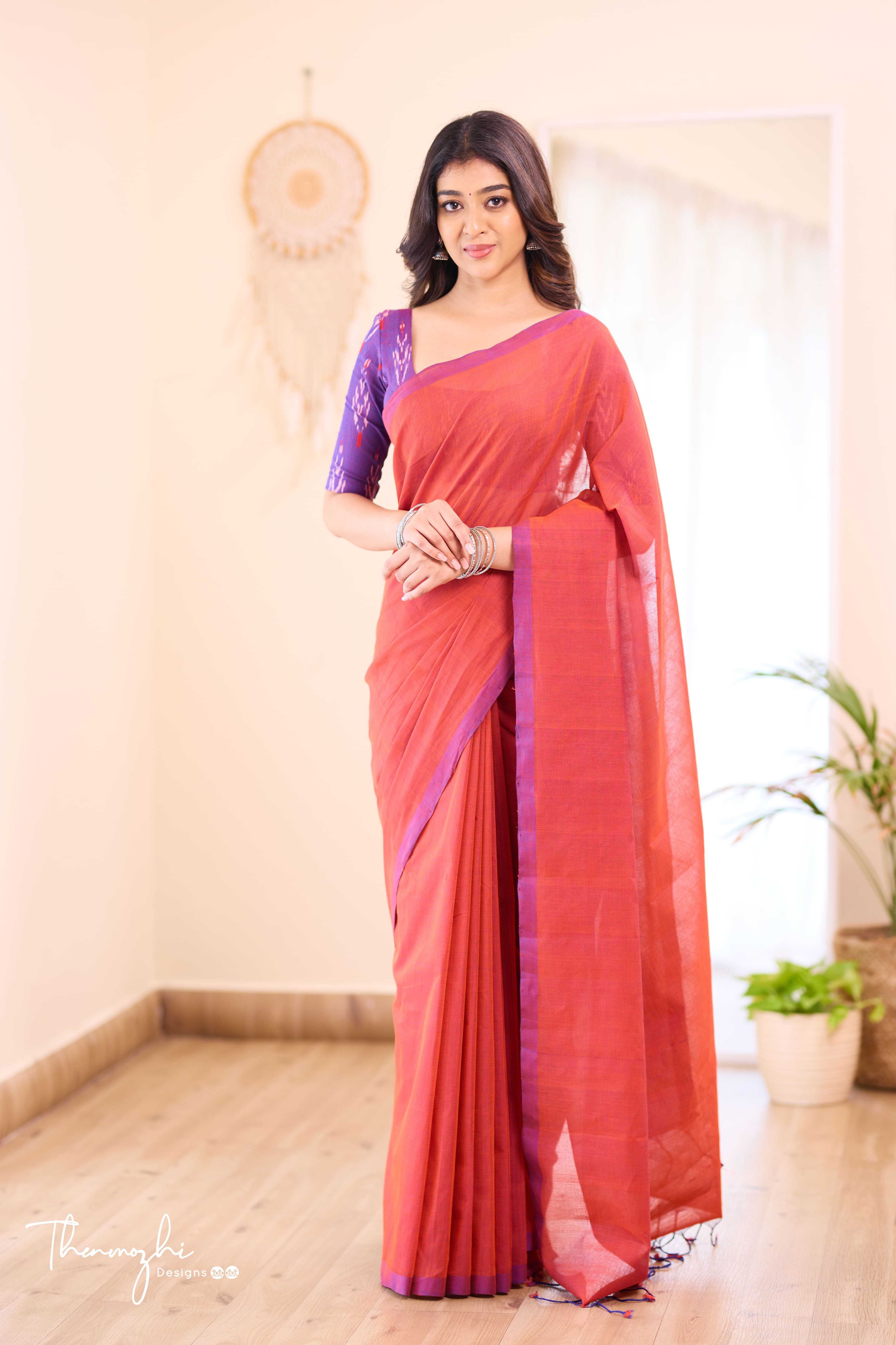 Candy Pink- Pink Mangalagiri Plain Cotton Saree