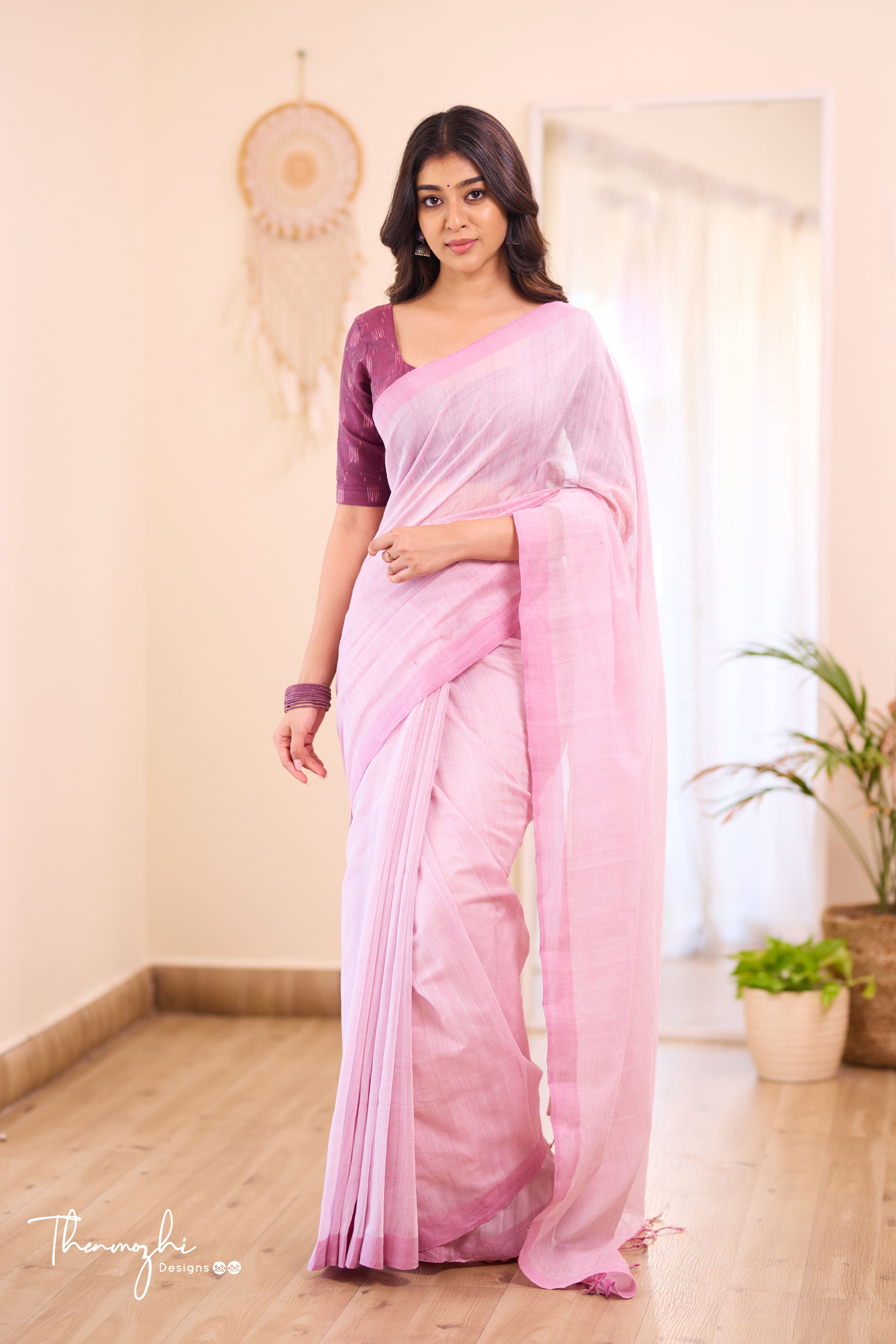 Blush Pink -Pink Mangalagiri Plain Cotton Saree