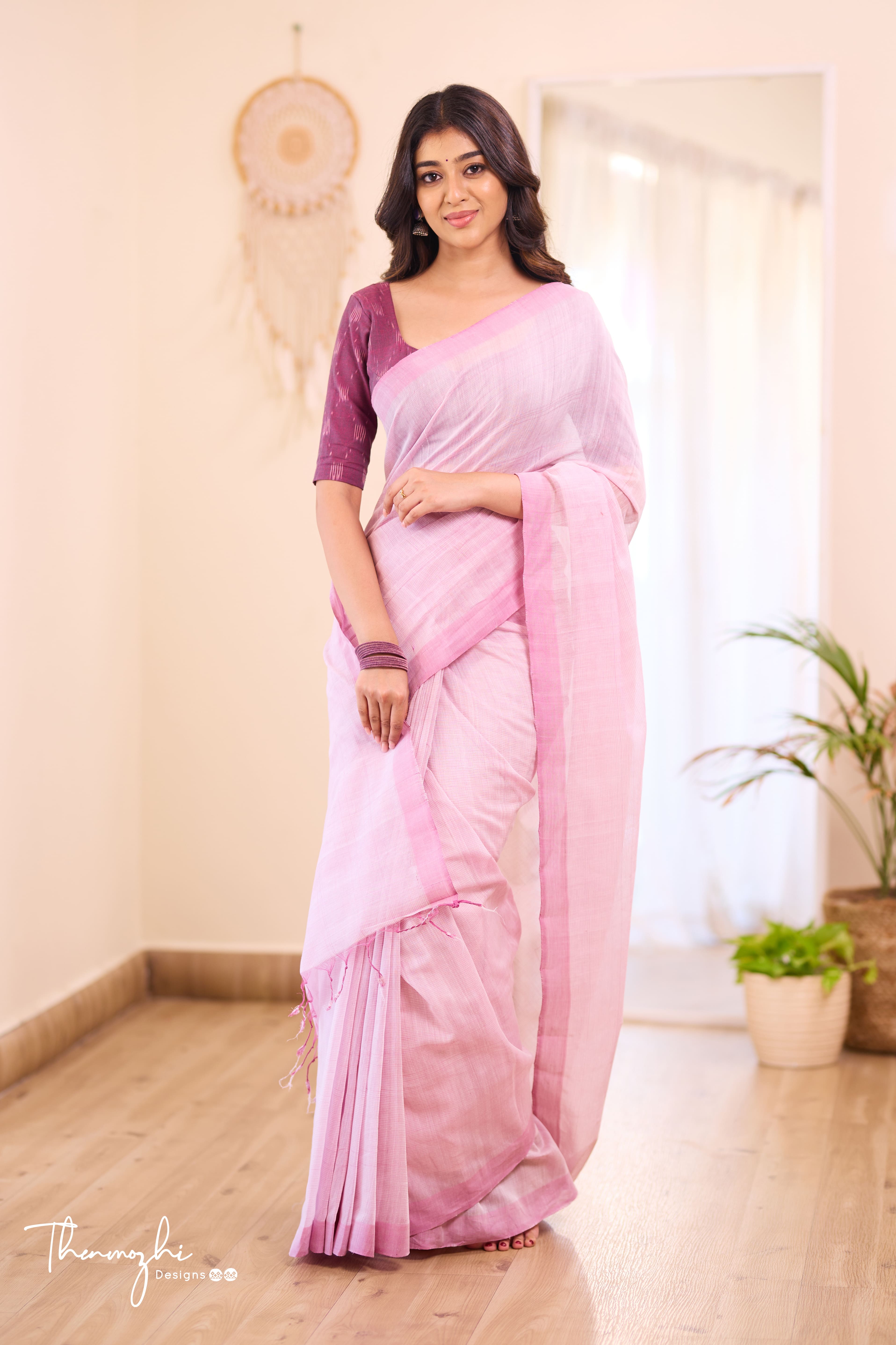 Blush Pink -Pink Mangalagiri Plain Cotton Saree