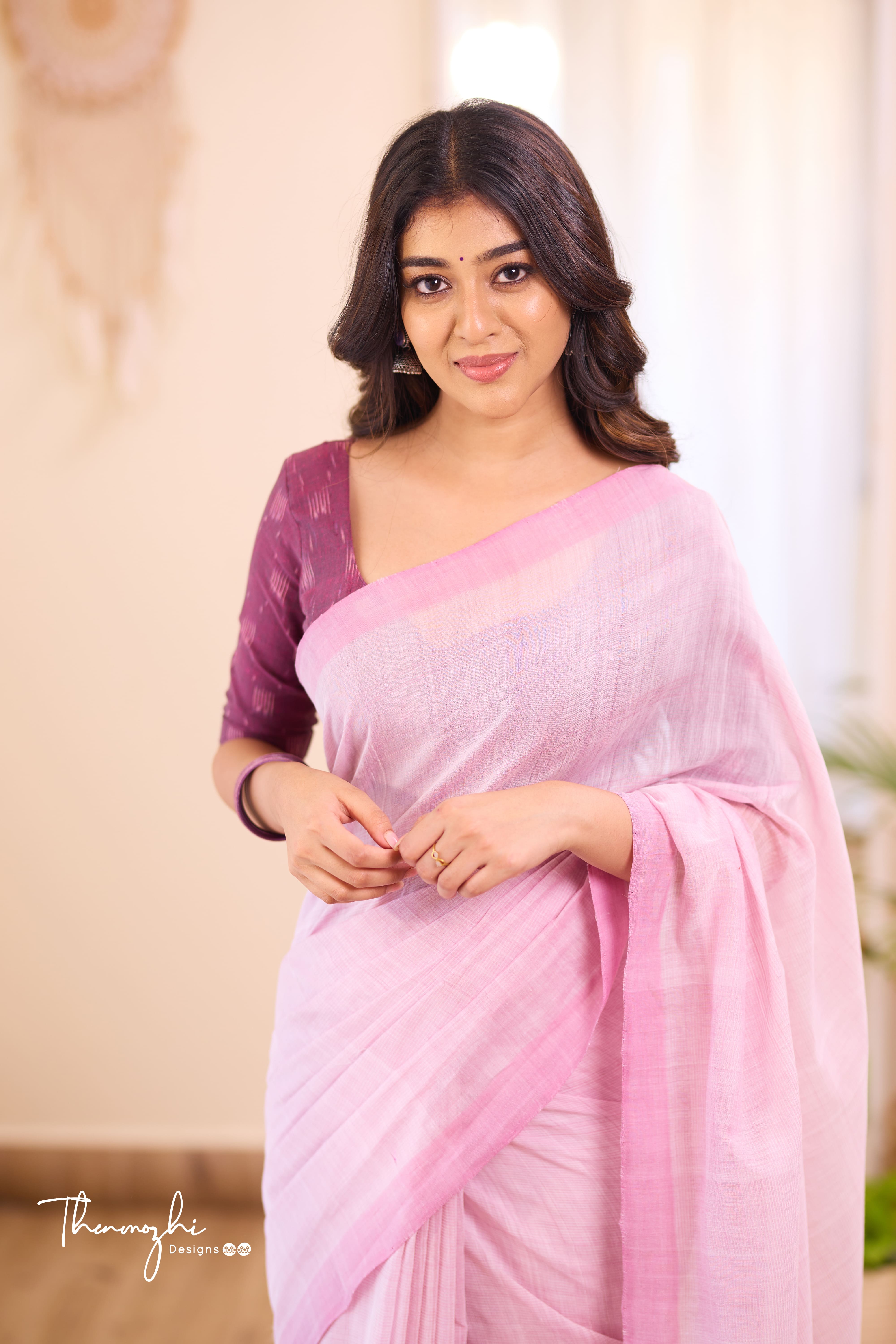 Blush Pink -Pink Mangalagiri Plain Cotton Saree