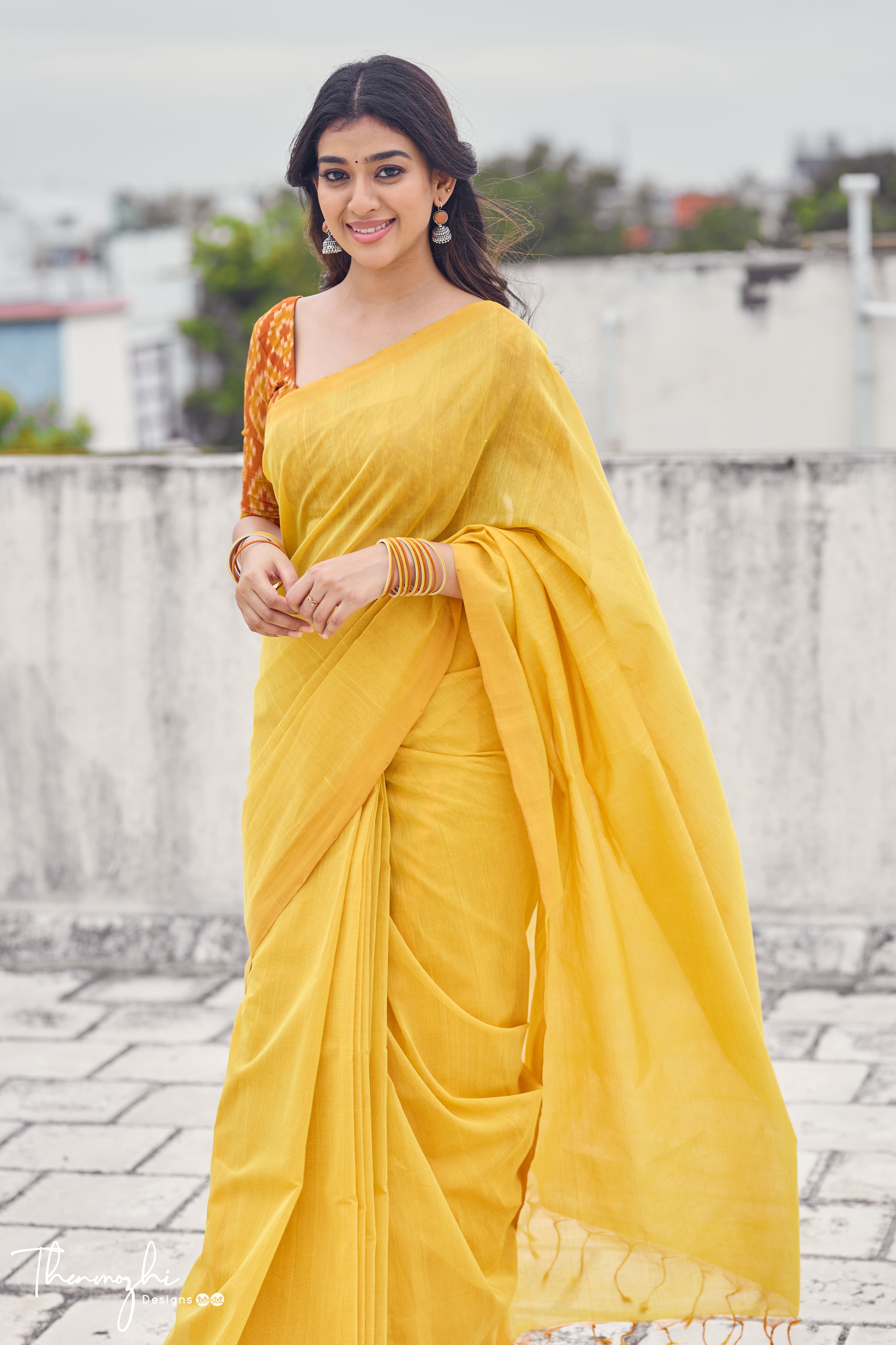 Golden Yellow - Yellow Mangalagiri Plain Cotton Saree