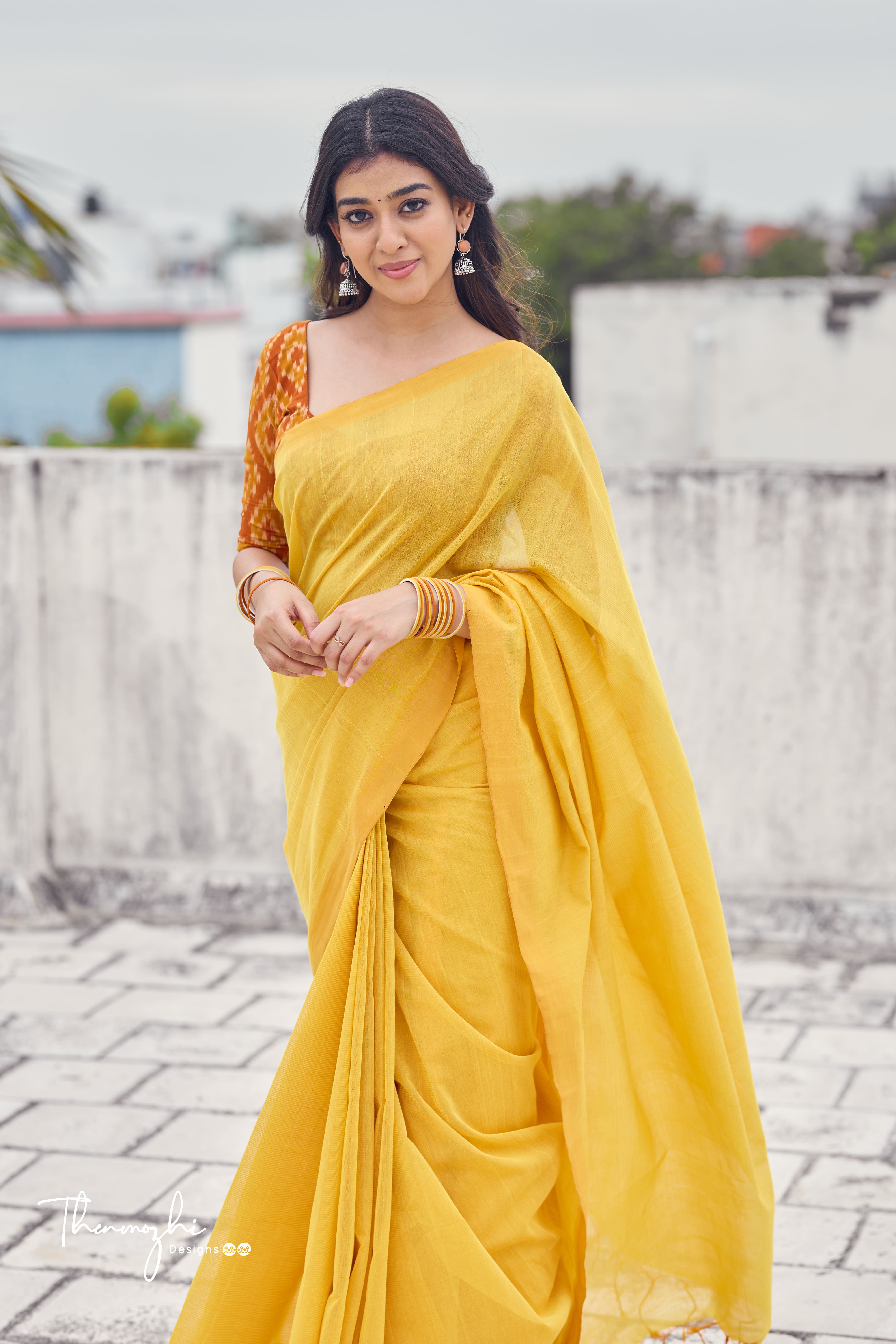 Golden Yellow - Yellow Mangalagiri Plain Cotton Saree