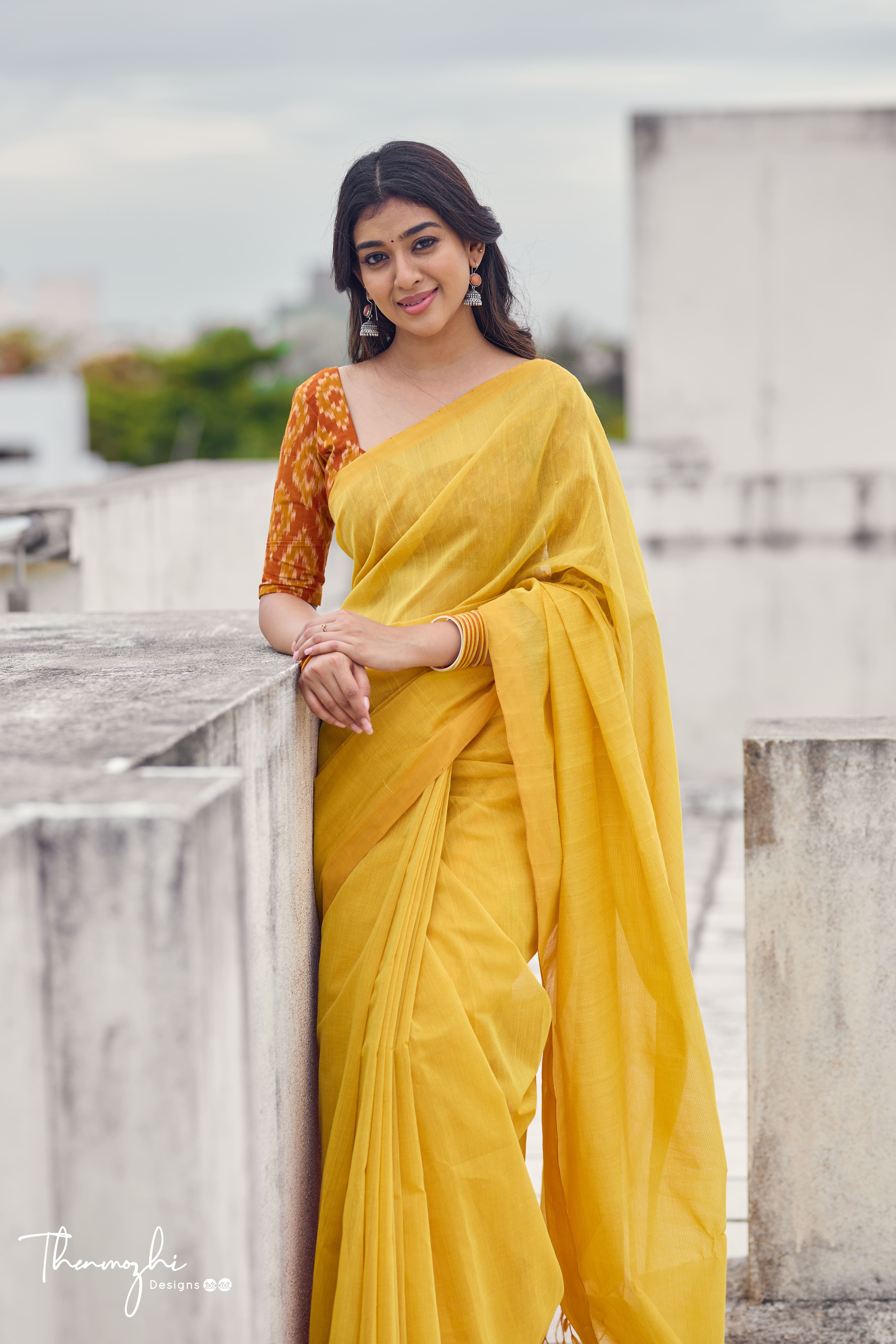 Golden Yellow - Yellow Mangalagiri Plain Cotton Saree