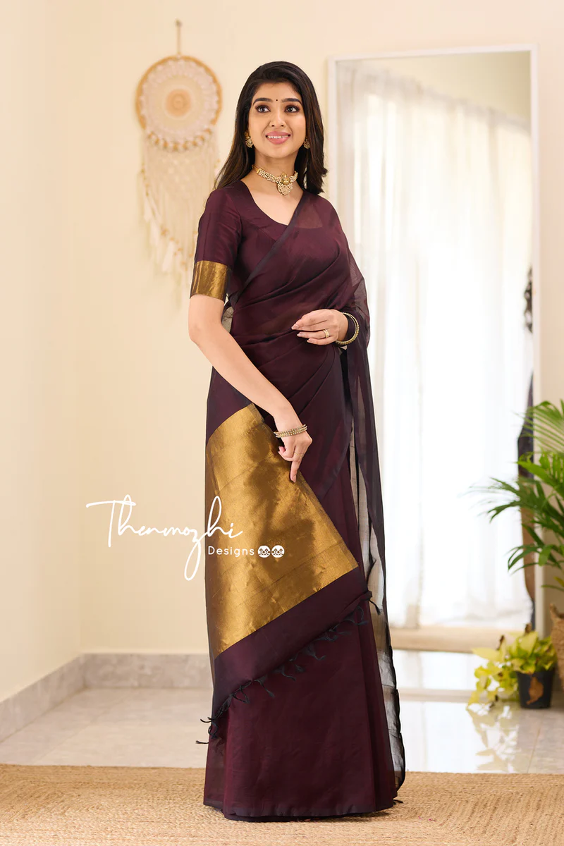 Kanchi Silk Cotton Coffee Brown Saree