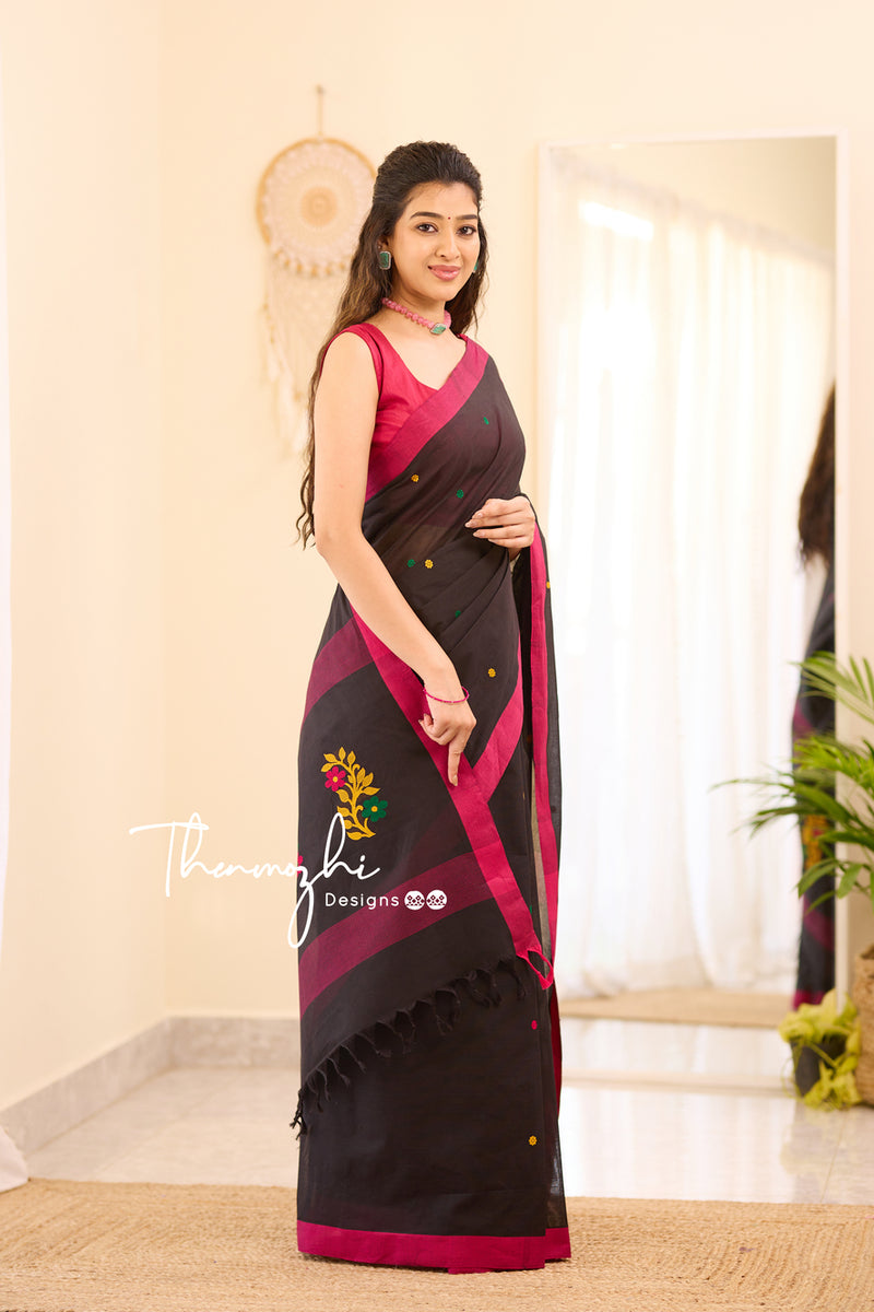 Iraivi - Black Chettinad Cotton Saree
