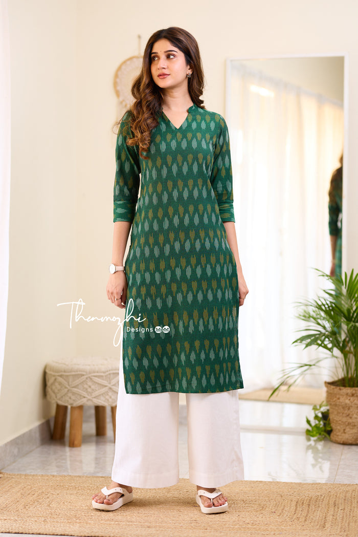 Violet & Yellow Ikkat Cotton Kurti – Soft & Comfortable Traditional Wear main image 1