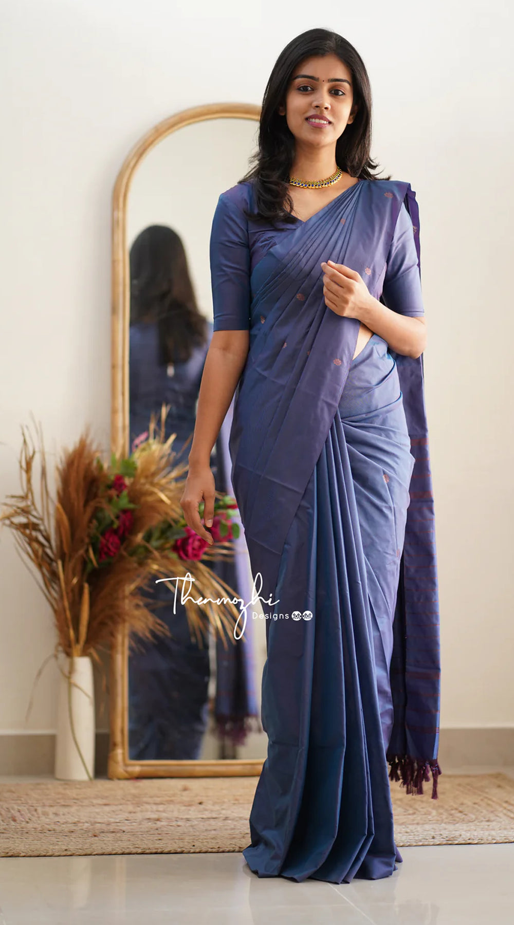 Navy Blue Color Art Silk Fabric Weaving Work Designer Nauvari Style Saree  With Contrast Blouse