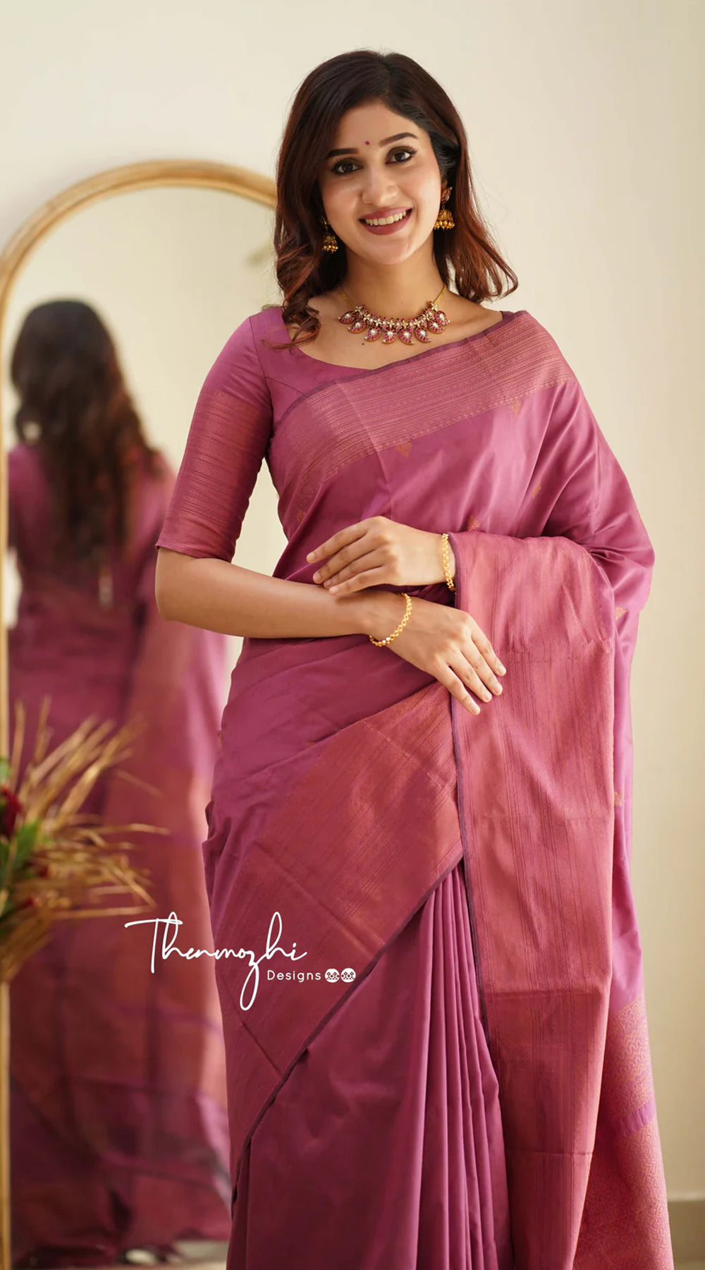 Lilac Pink, Soft Handloom Cotton Plain Saree -Balaram Saha