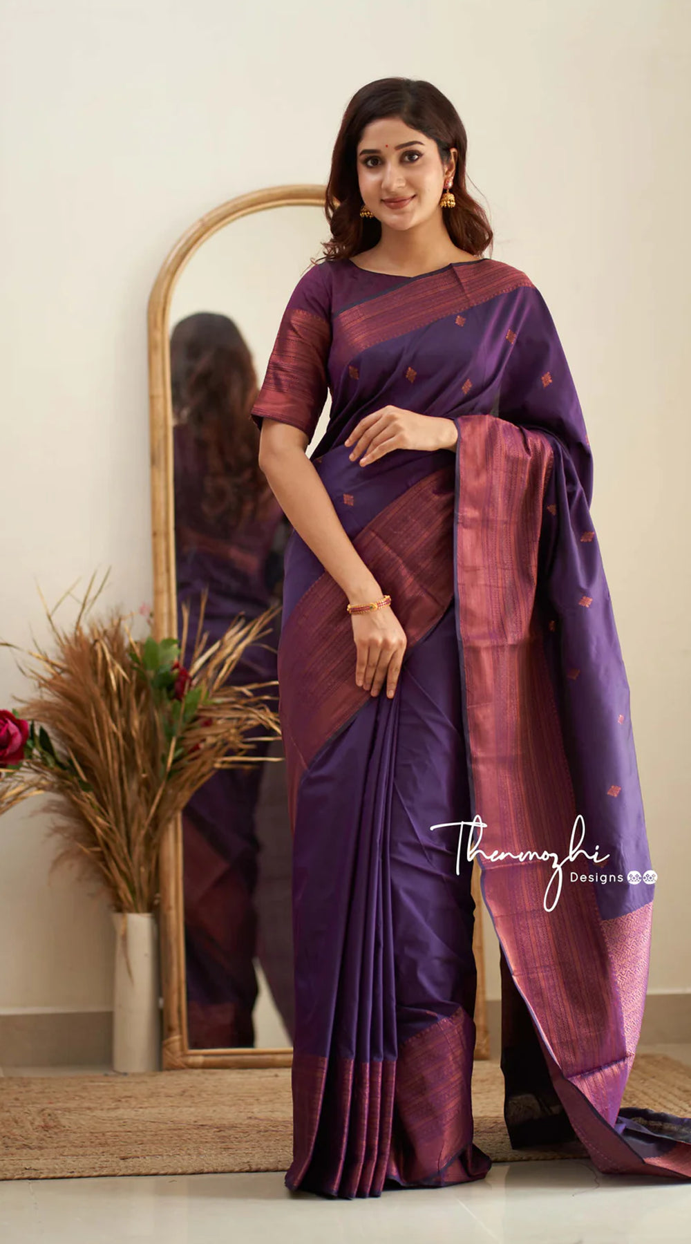 Electric Purple Zari Work Kanjeevaram Silk Saree - House of Vardha