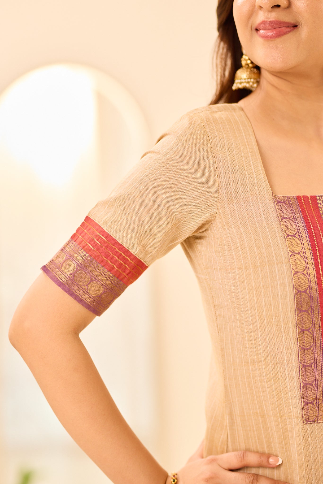 Off- White with Lavender Chettinad Cotton Kurta