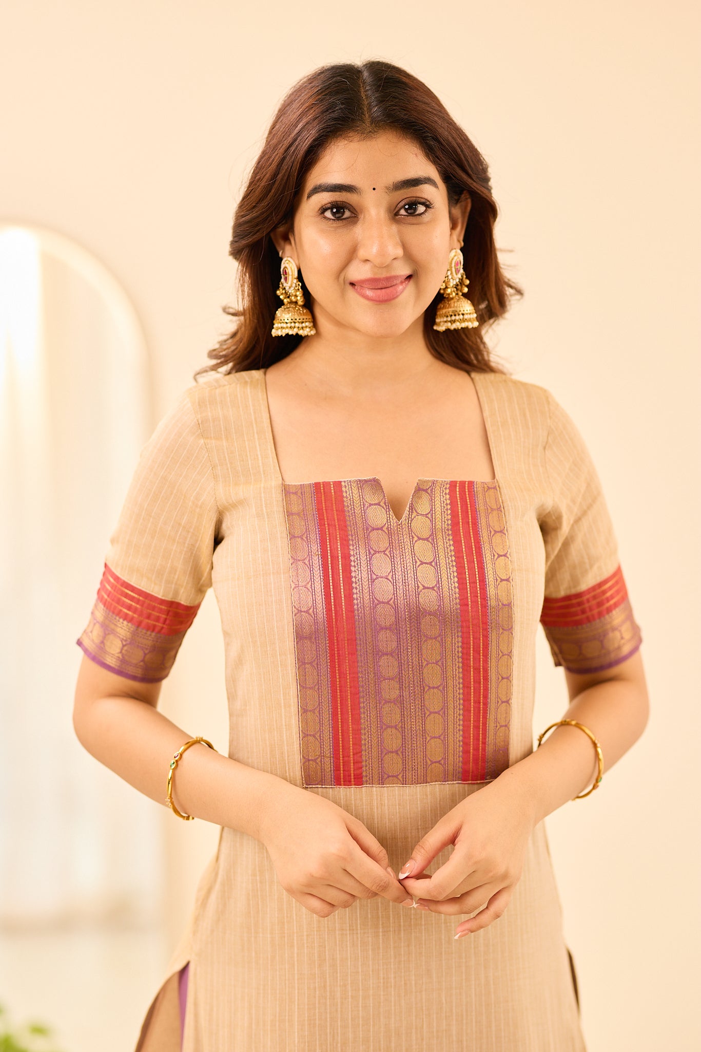 Off- White with Lavender Chettinad Cotton Kurta